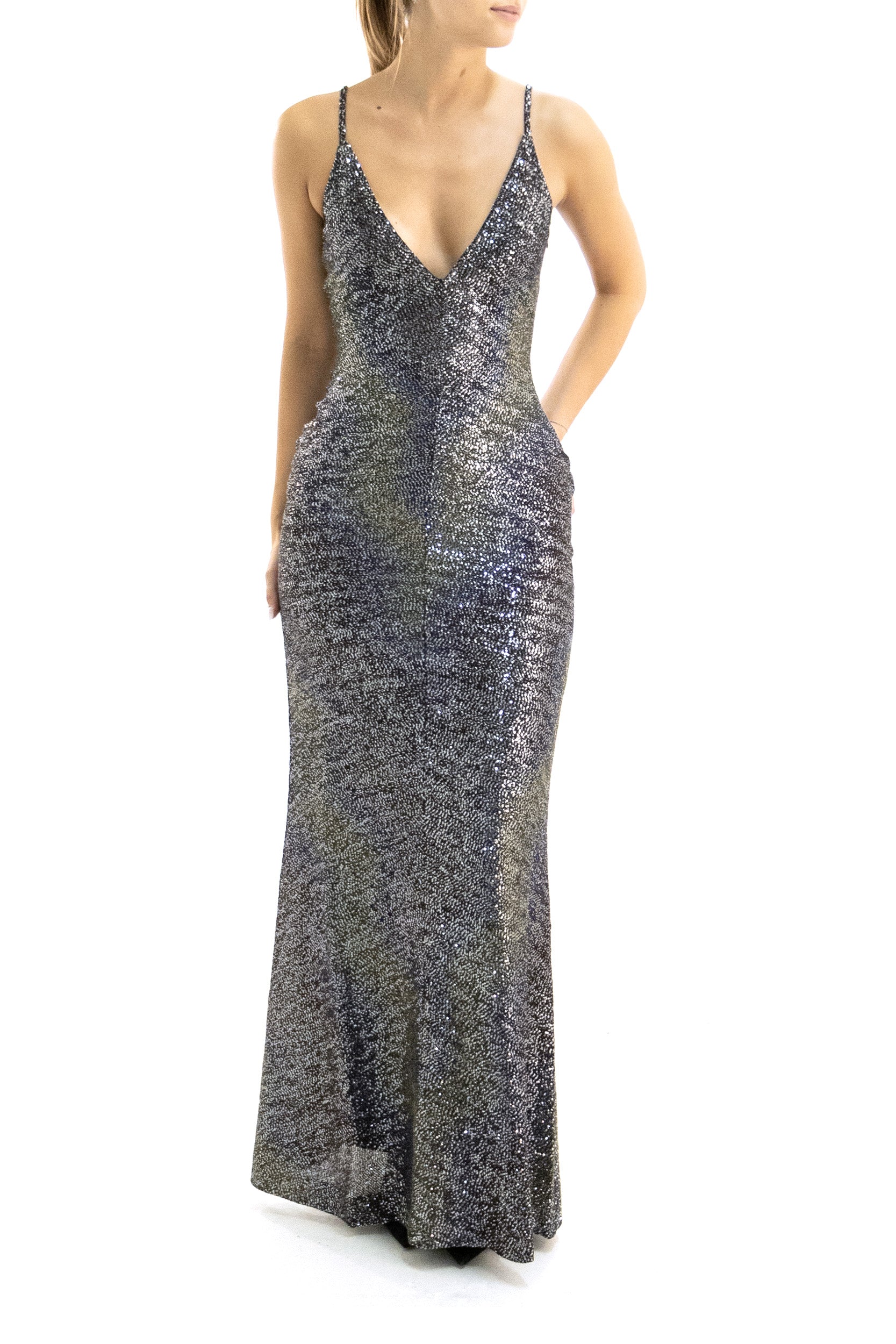 Abito lungo in maglia dégradé con paillettes multicolore<BR/> DS26WG0T-BC006G S91SZ MISSONI
