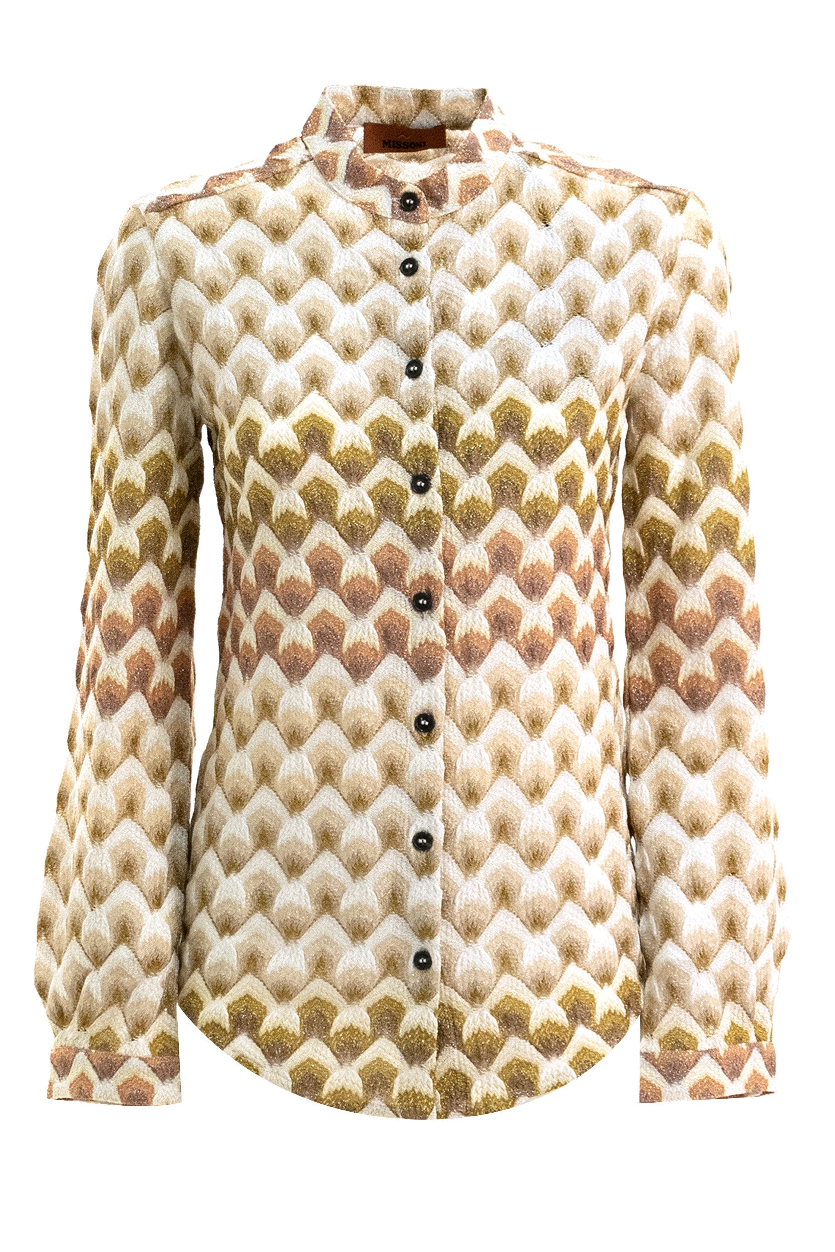 Camicia in viscosa lamé motivo pizzo color oro e beige<BR/> DS26WJ03-BR015L S30GA MISSONI