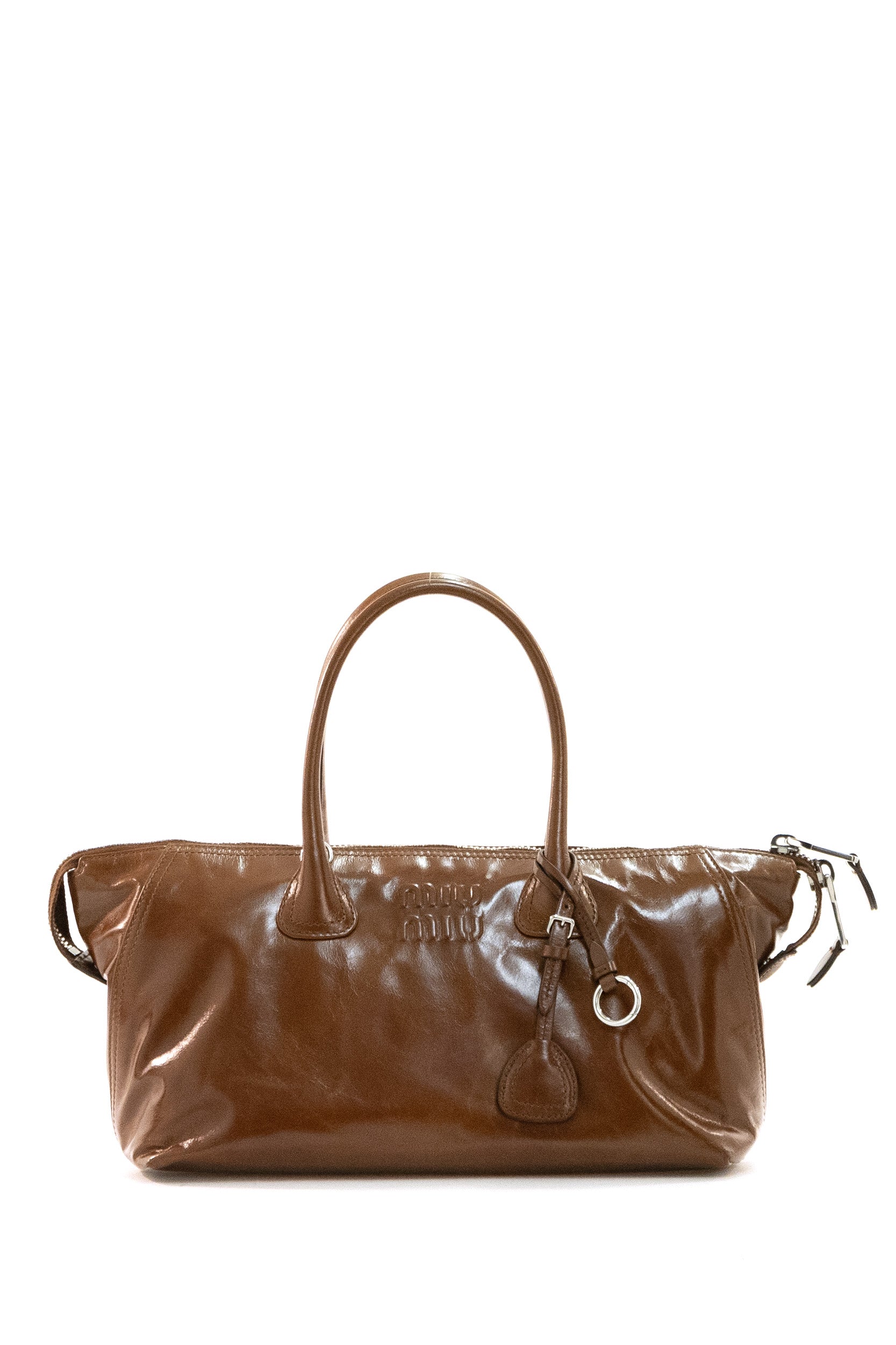 Borsa a mano in pelle lucida di colore marrone<BR/> 5BA335 2A44 F0BW5 MIU MIU
