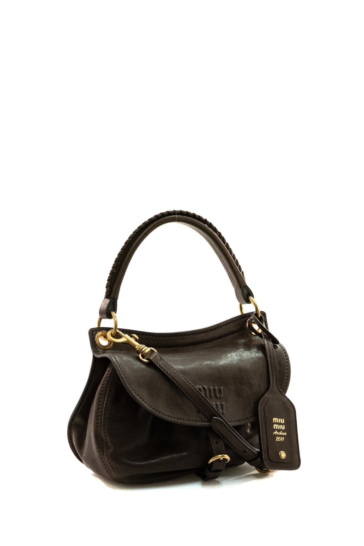 MIU MIU Borsa Rendez-vous in nappa di colore marrone, vista 2
