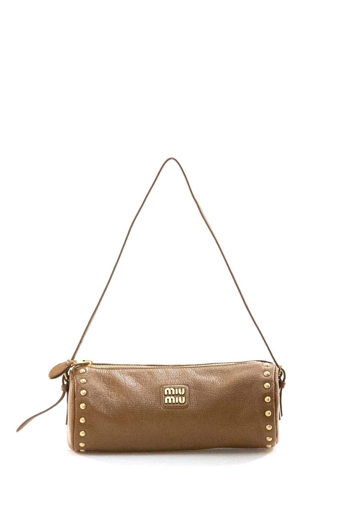 MIU MIU Pouch in pelle di colore marrone cuoio