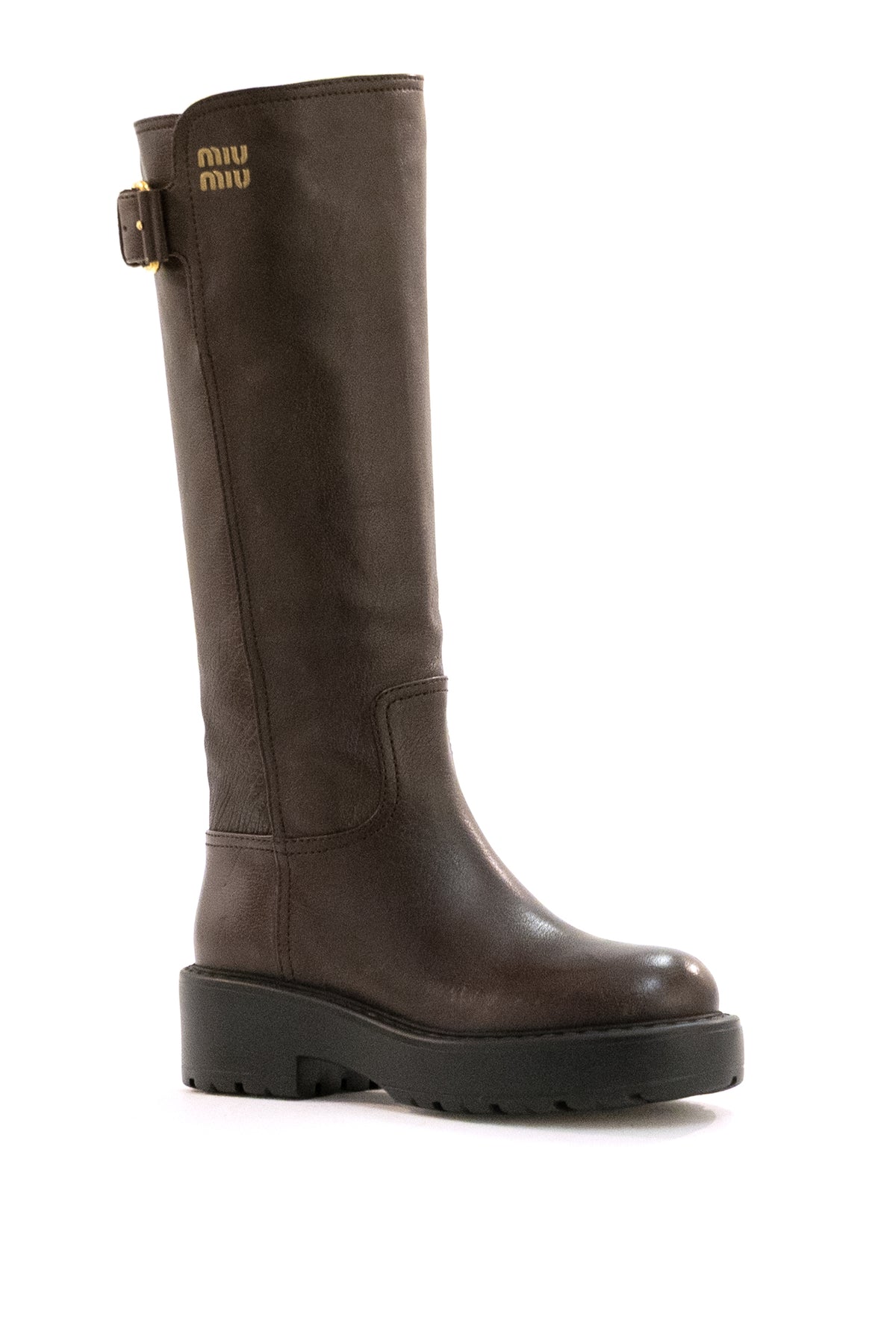 MIU MIU Stivali in pelle di colore marrone, vista 2
