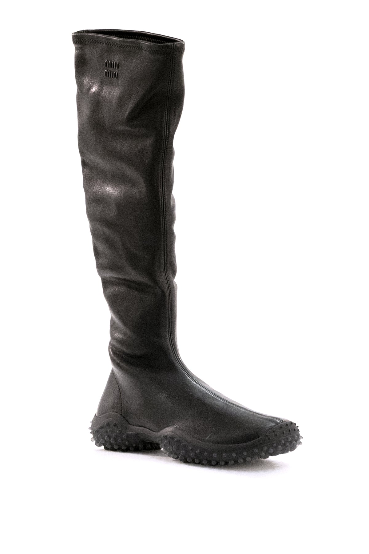 MIU MIU Stivali in nappa di colore nero, vista 2