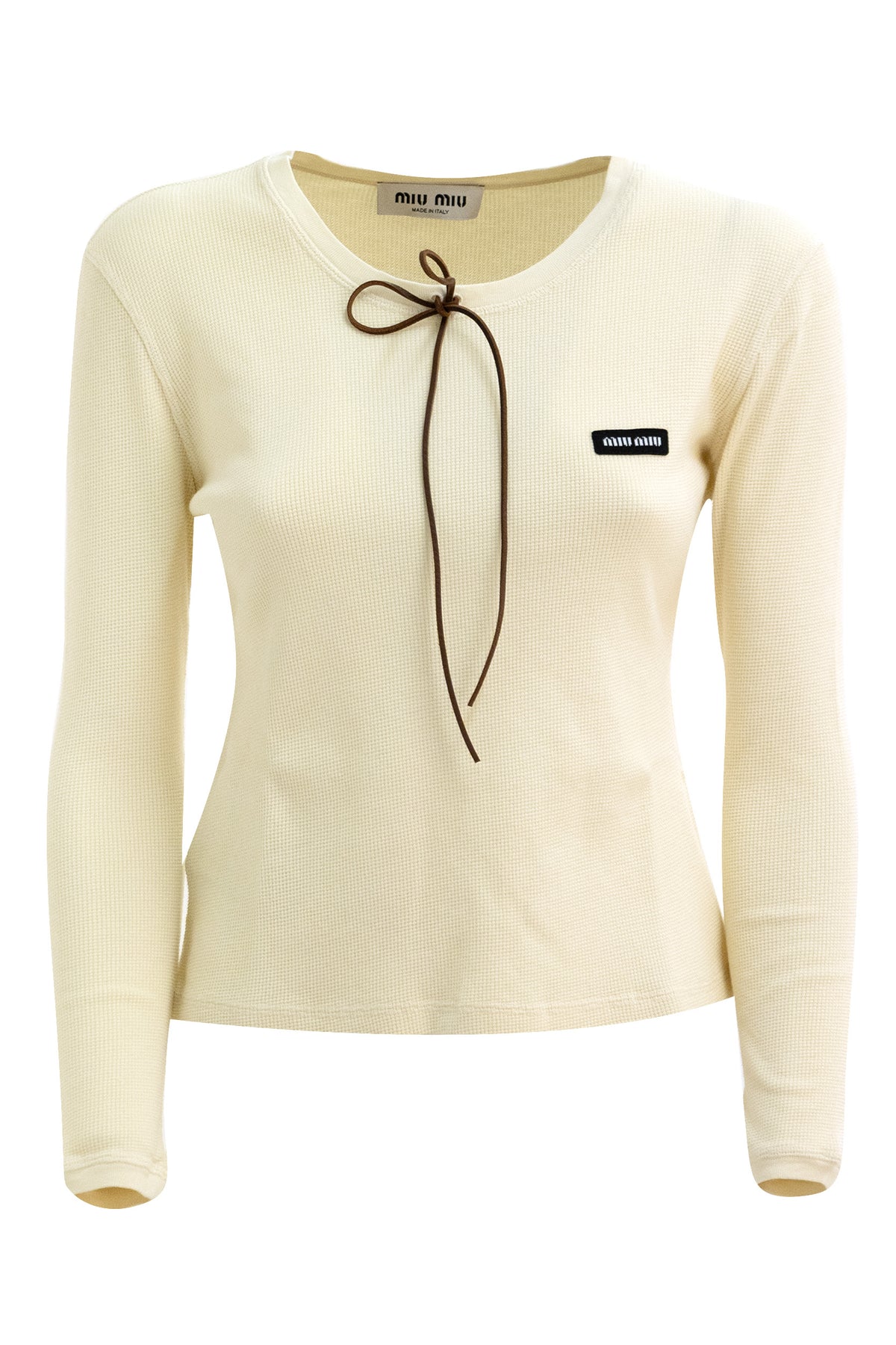 MIU MIU T-shirt in cotone di colore bianco, Beige