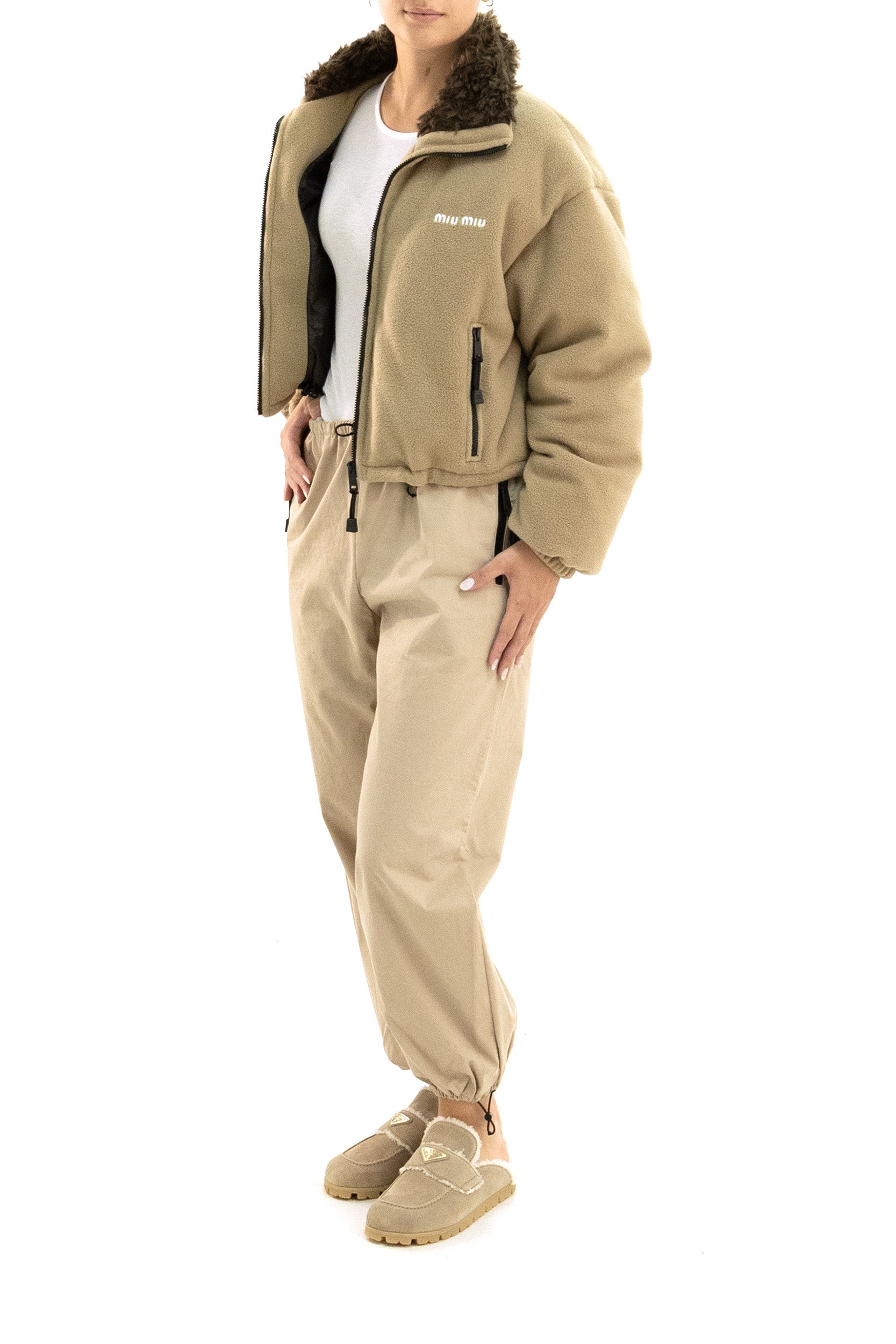 Pantaloni in gabardine di cotone di colore beige <BR/> MP2044 S OOO 19LW F0065 MIU MIU