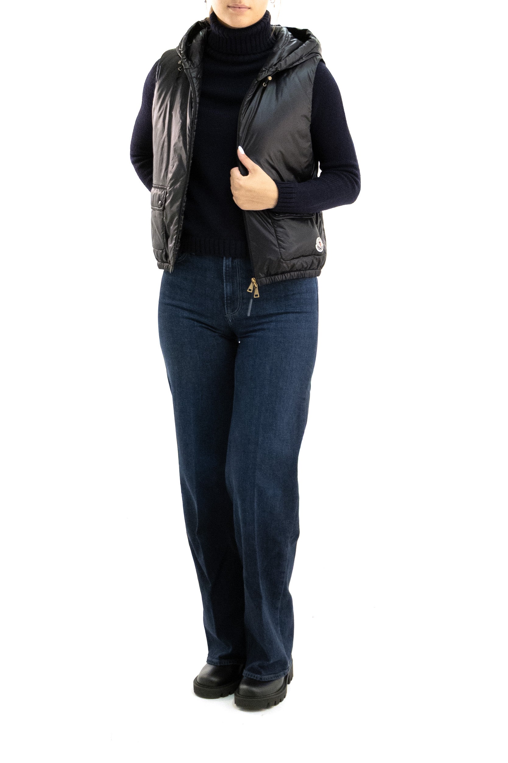Gilet imbottito Lansette in longue saison di colore nero<BR/> 1A000-94 597YG 999 MONCLER