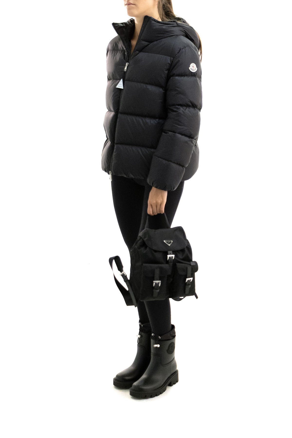 MONCLER Piumino Feligule in nylon di colore nero, vista 2