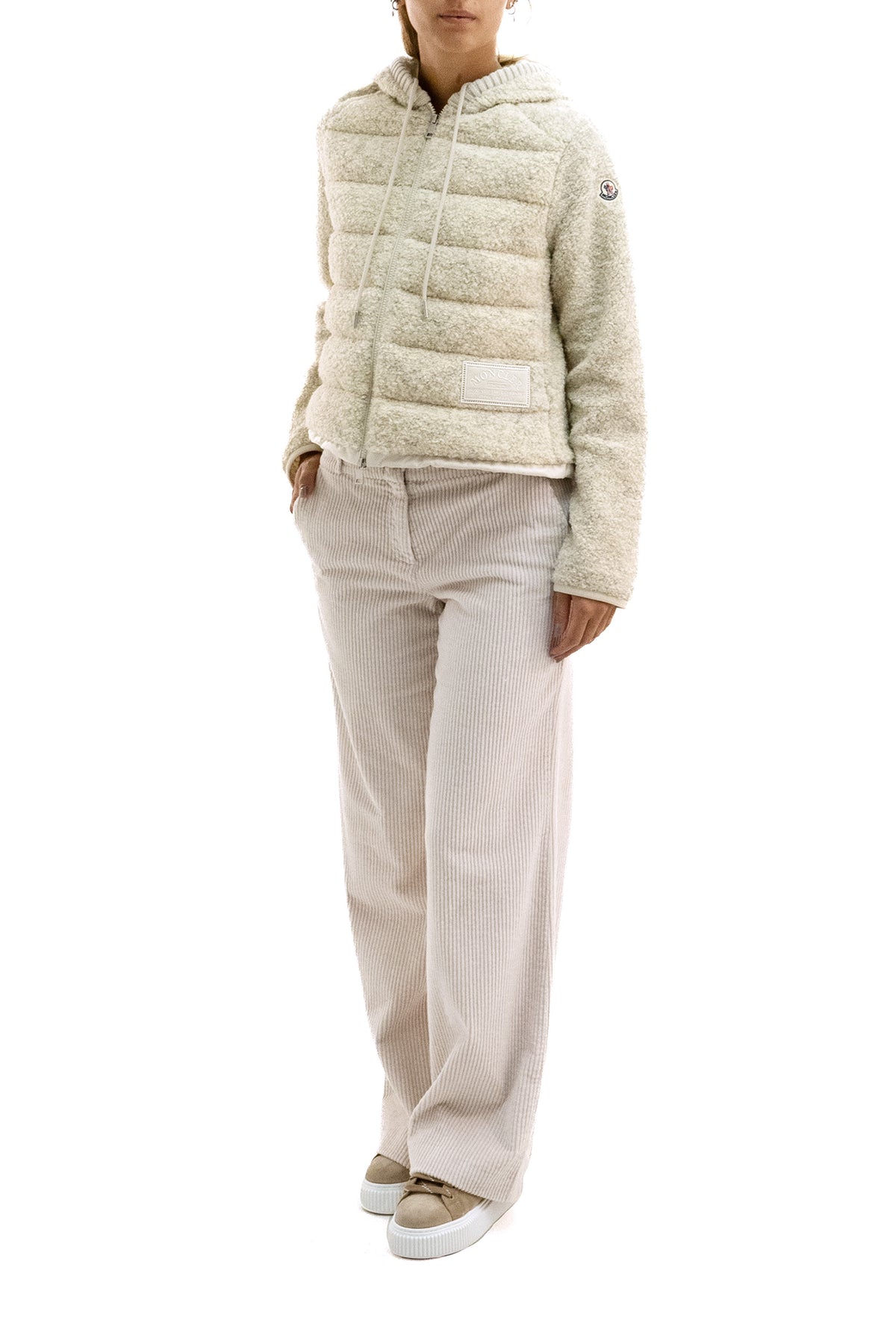 MONCLER Giacca effetto bouclè di colore beige, vista 2