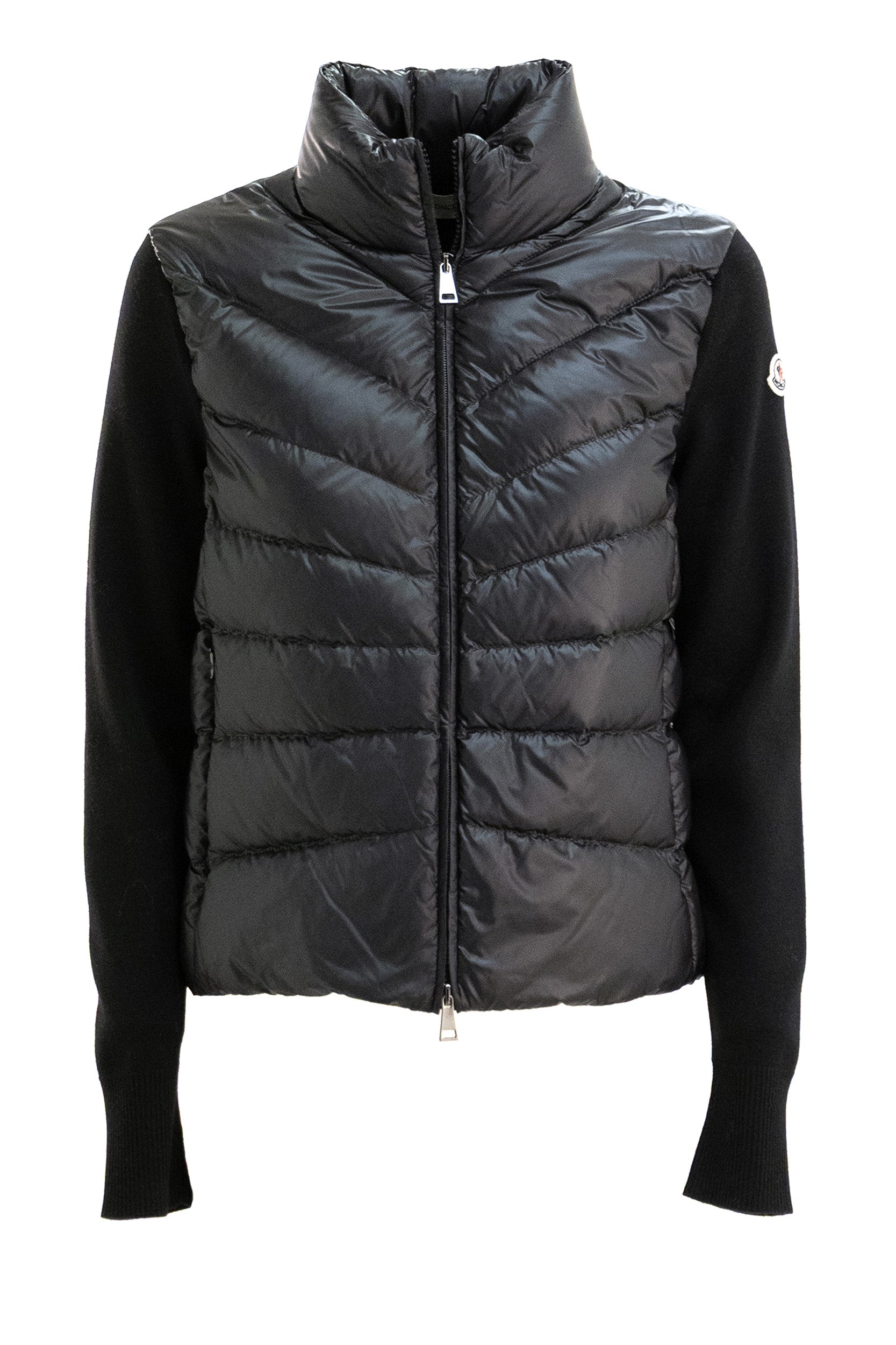 Cardigan imbottito in nylon e lana di colore nero<BR/> 9B000-24 M1131 999 MONCLER