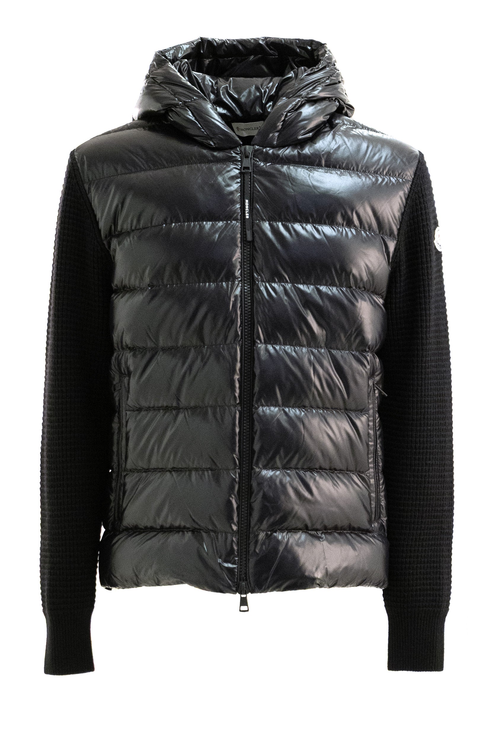 MONCLER Cardigan in lana e cashmere imbottito di colore nero