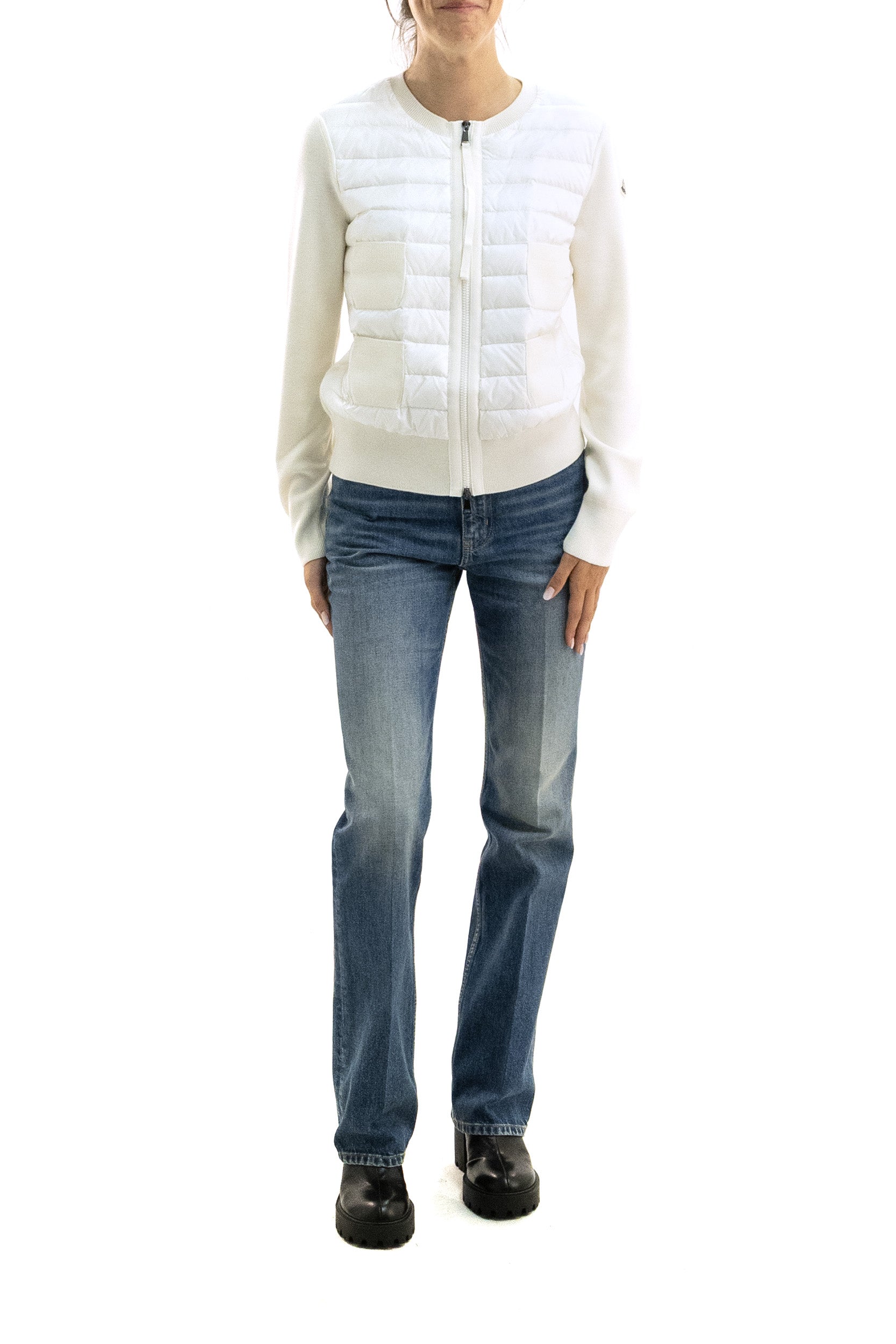 Cardigan imbottito in lana di colore bianco<BR/> 9B510-00 A9018 034 MONCLER
