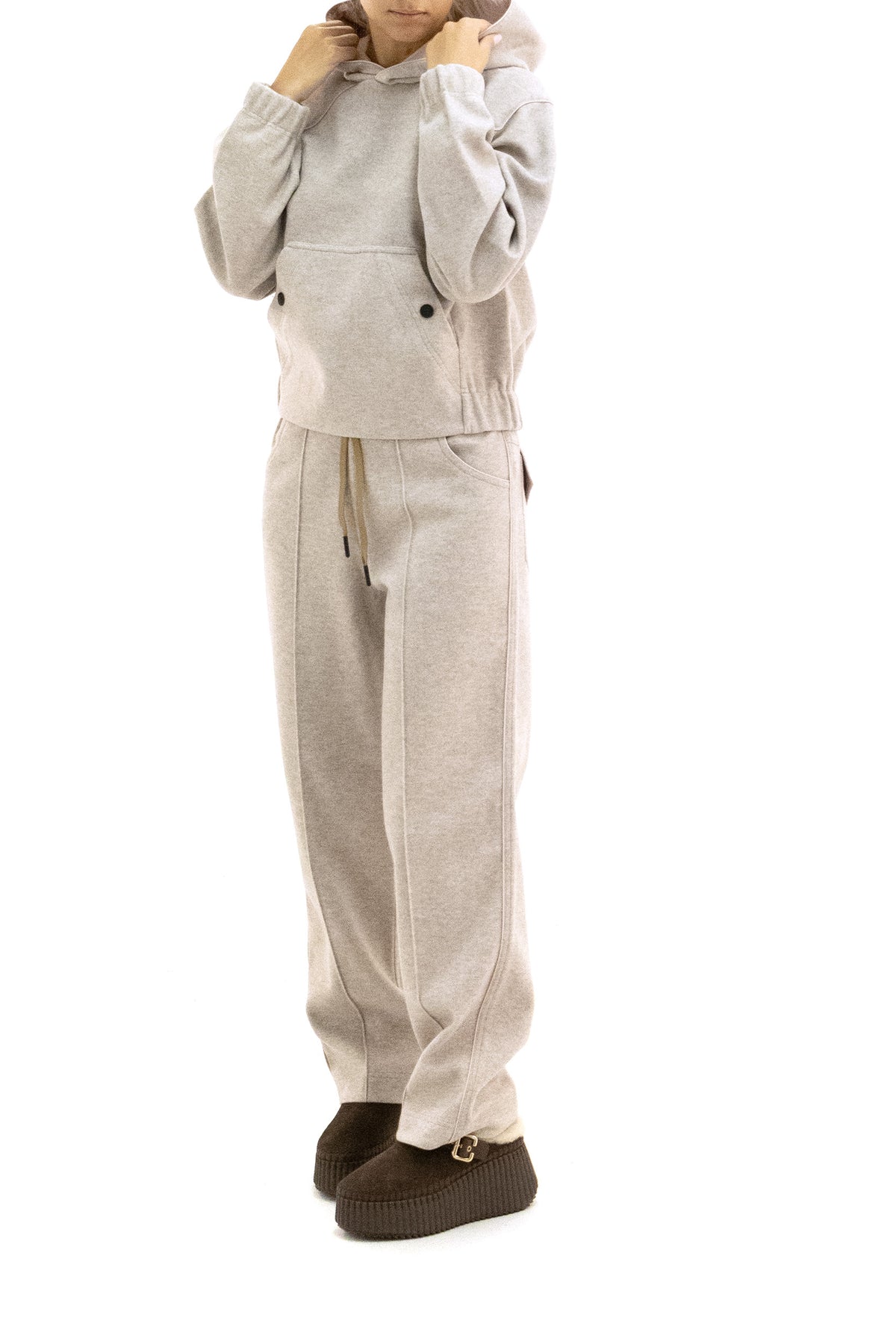 MONCLER GRENOBLE Felpa con cappuccio in interlock color beige, vista 2