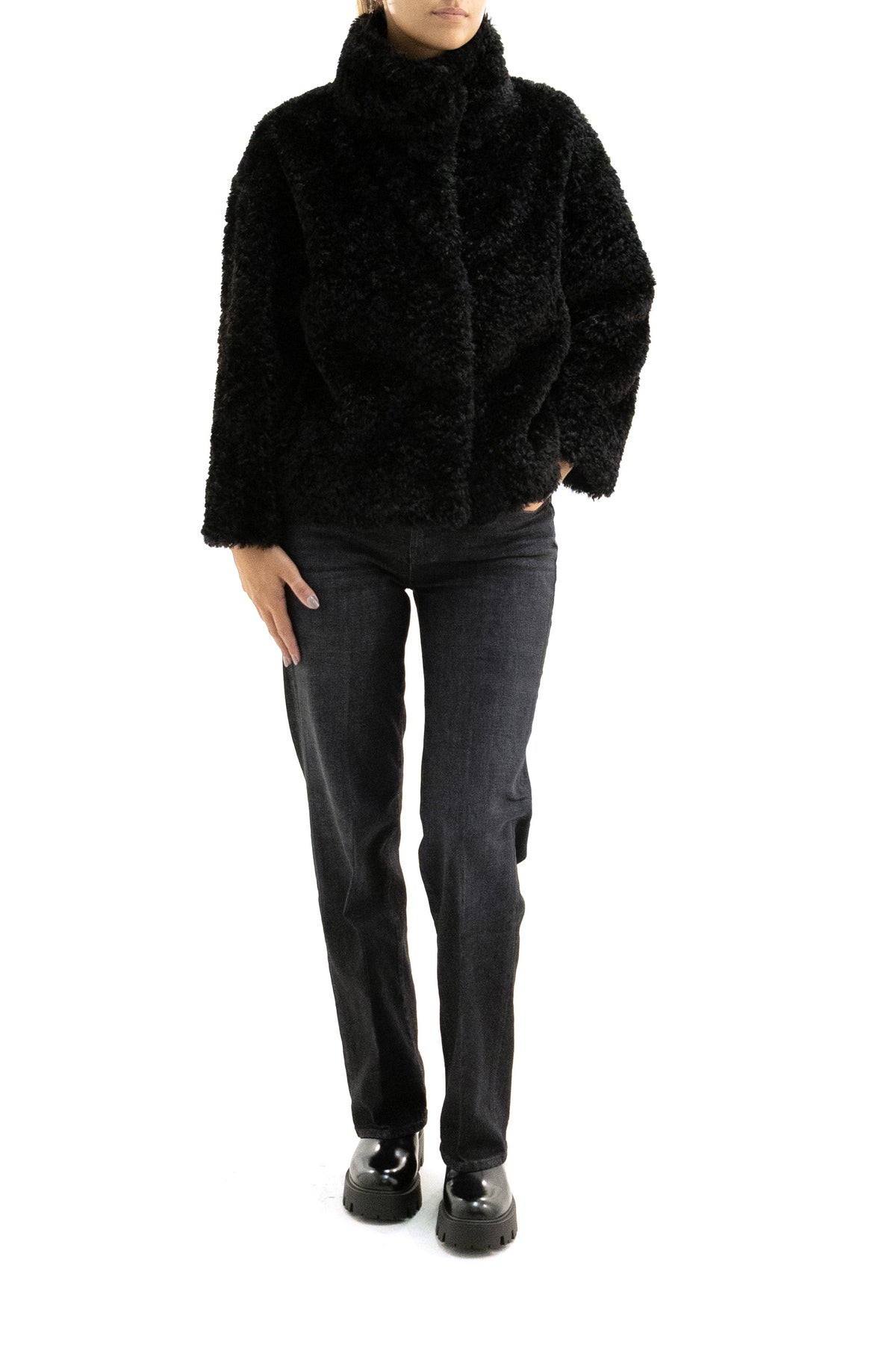 MOTHER Jeans Mid Rise Zip Rambler in denim di cotone di colore nero, vista 2