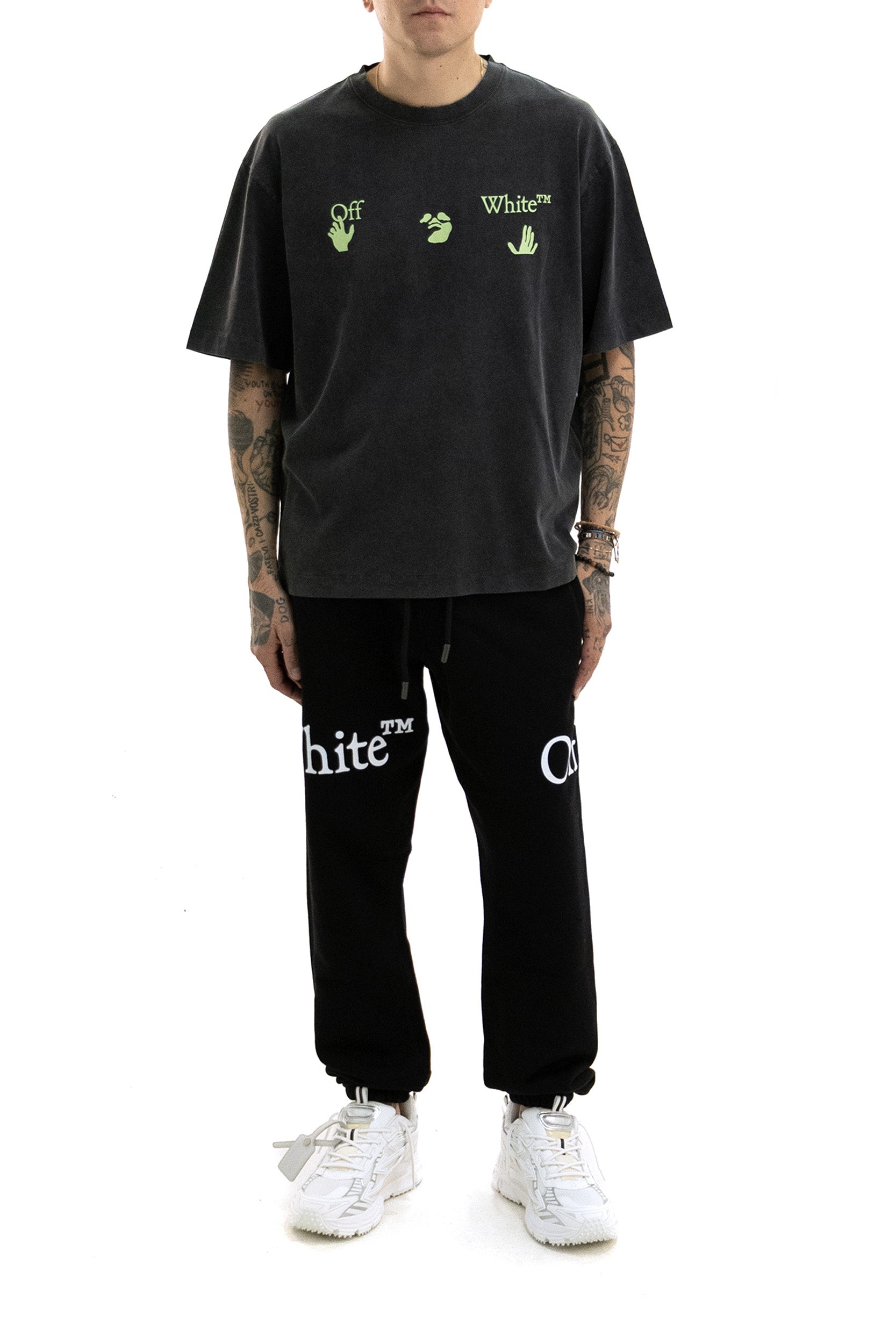 T-shirt in cotone di colore nero sbiadito<BR/> 44MAA120F26J019001 VINTAGE BLACK OFF WHITE