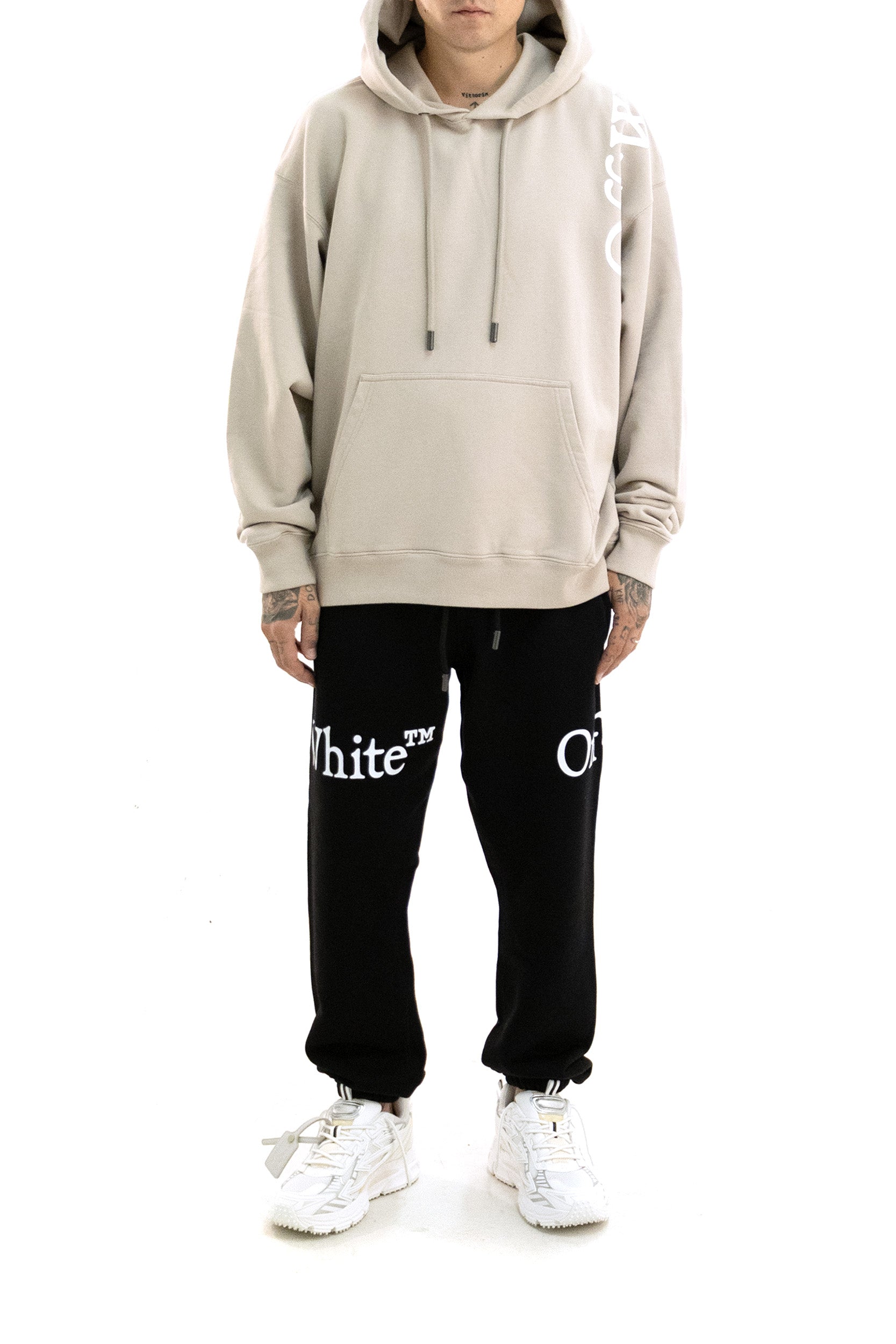 OFF WHITE Felpa con cappuccio in cotone di colore beige, vista 2