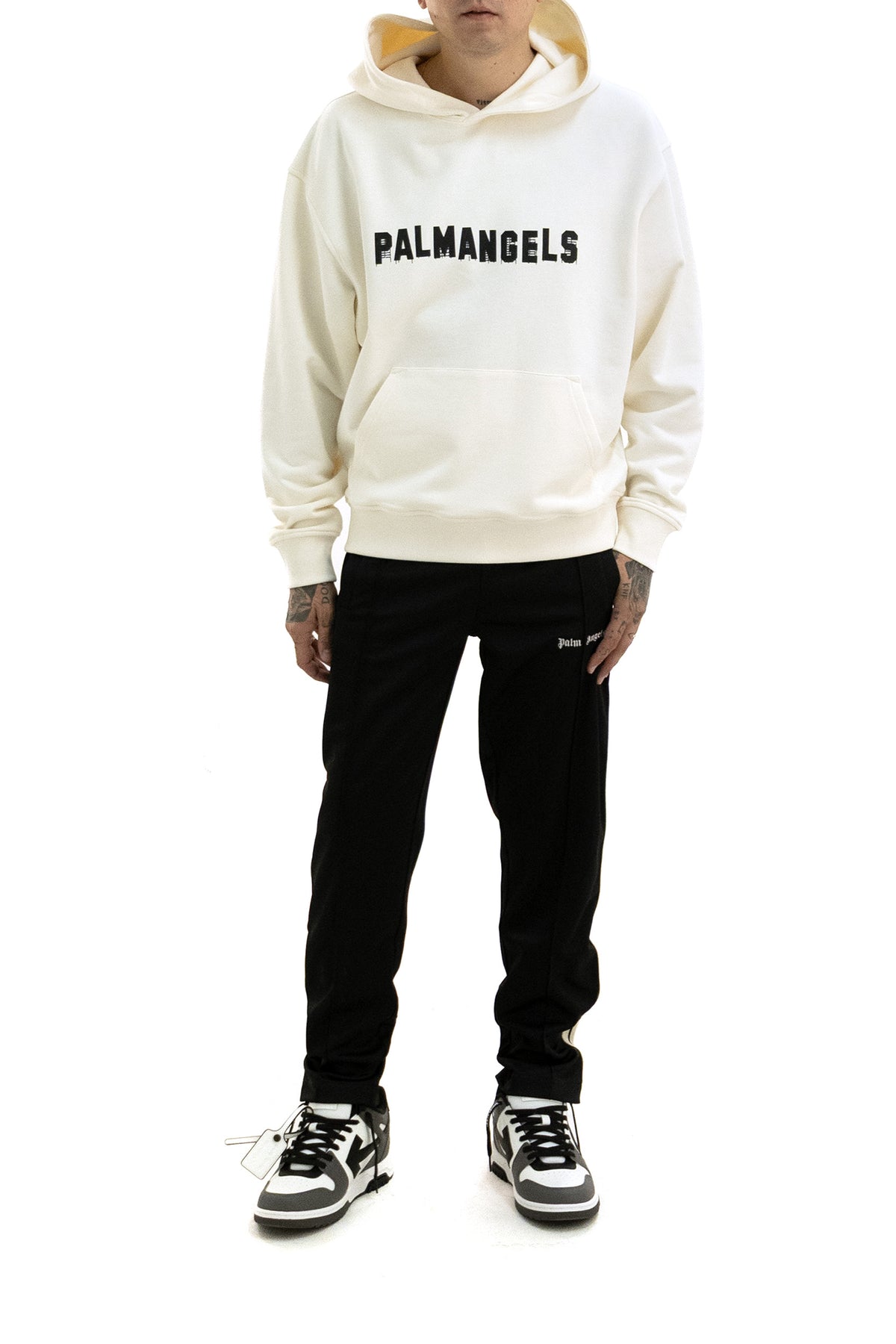 PALM ANGELS Felpa in cotone di colore bianco, Bianco/nero, vista 2