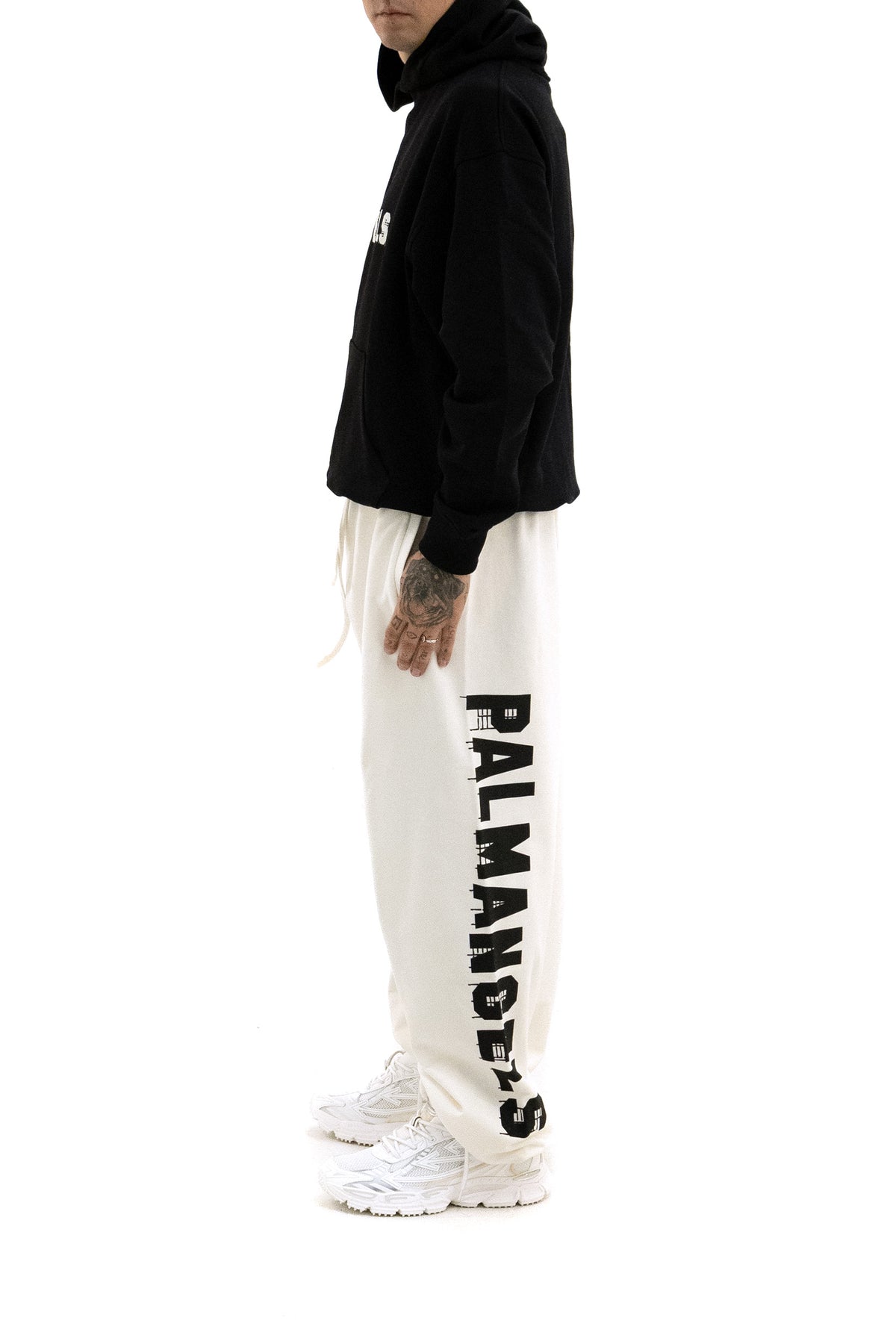 PALM ANGELS Pantaloni jogging in cotone di colore bianco, Bianco/nero, vista 2