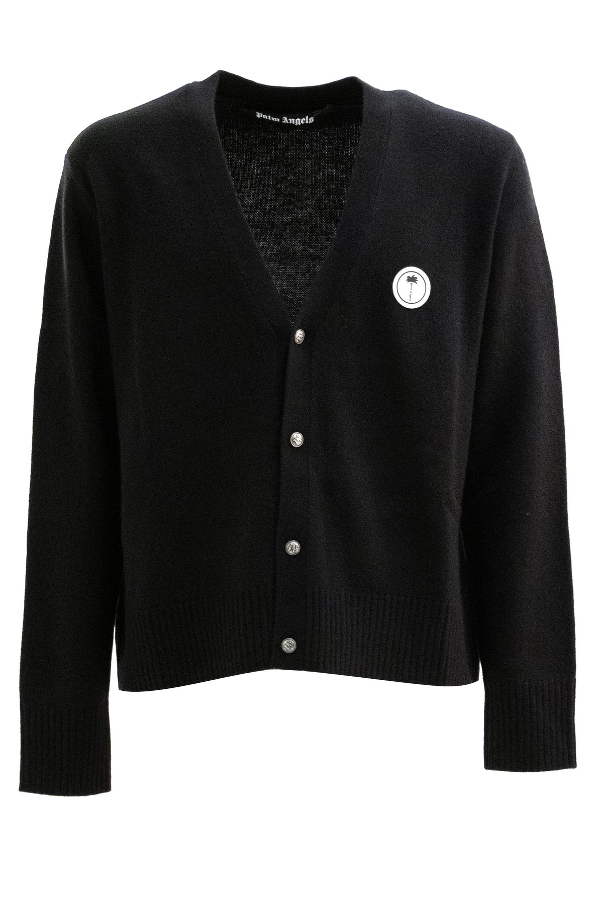 PALM ANGELS Cardigan in lana di colore nero, Nero/bianco