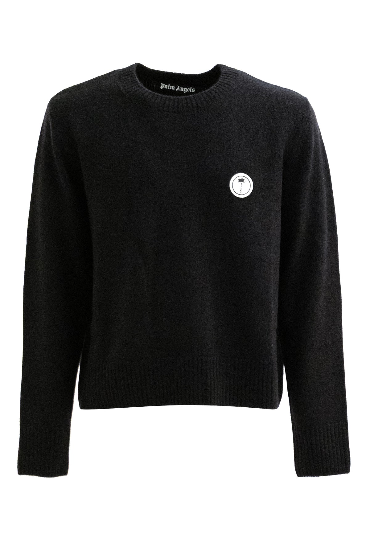 PALM ANGELS Pullover in lana di colore nero, Nero/bianco