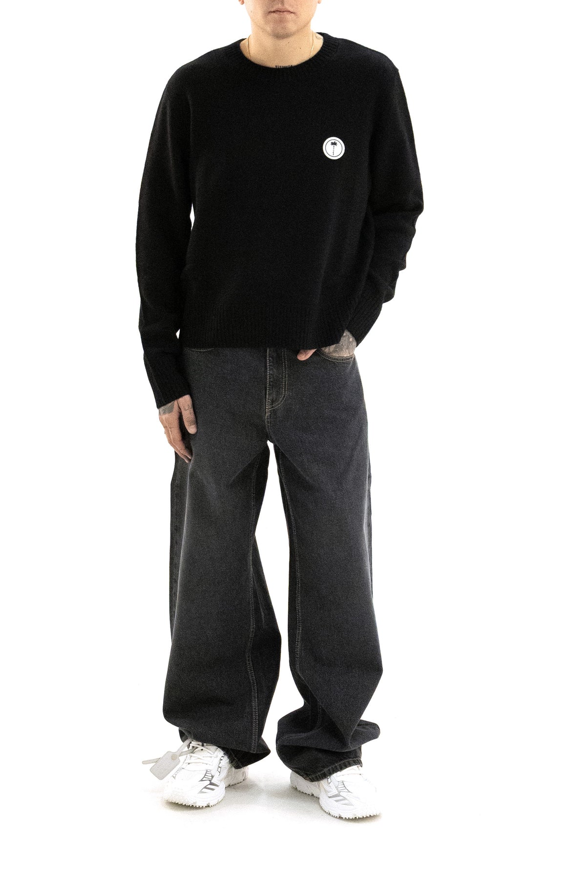 PALM ANGELS Pullover in lana di colore nero, Nero/bianco, vista 2