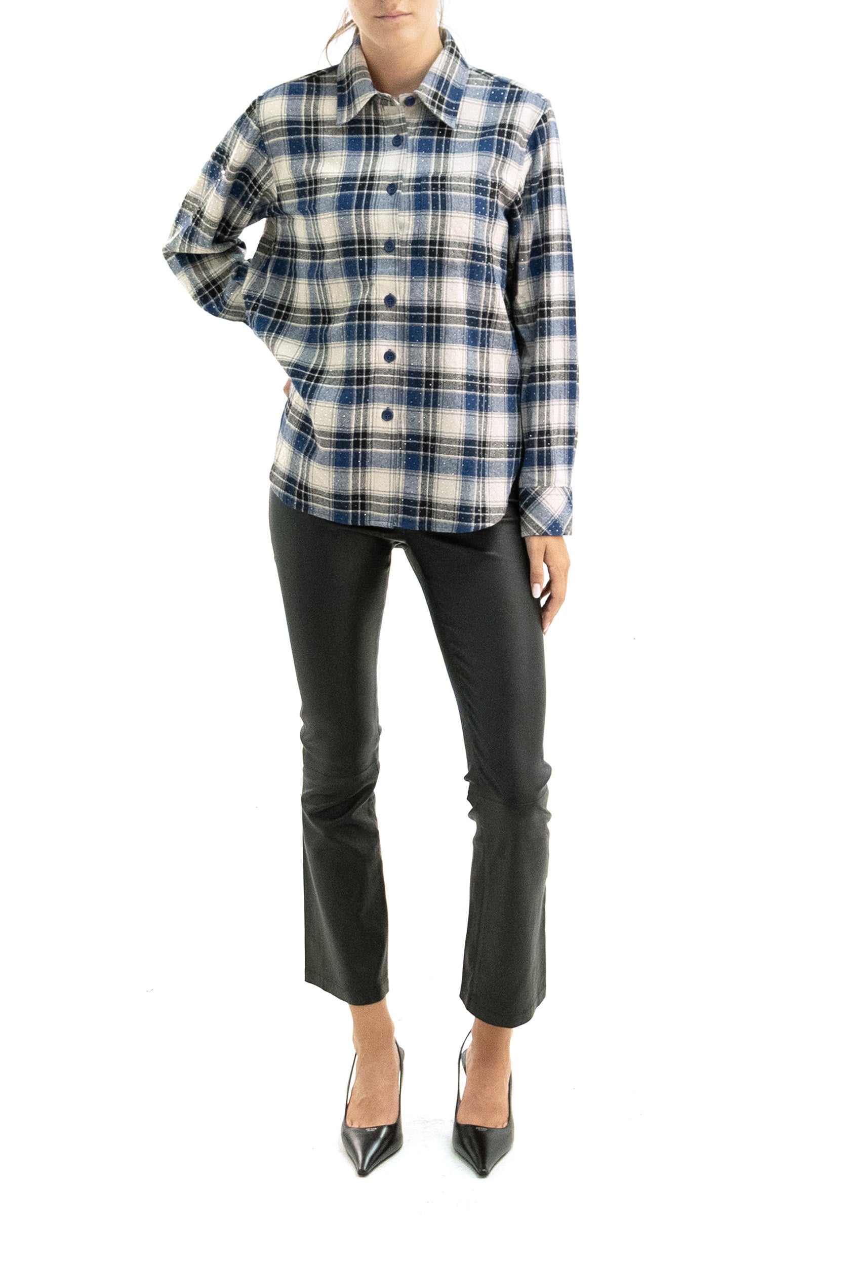 Camicia in cotone a quadri di colore blu<BR/> COWBOY-D380669 812 P.A.R.O.S.H.