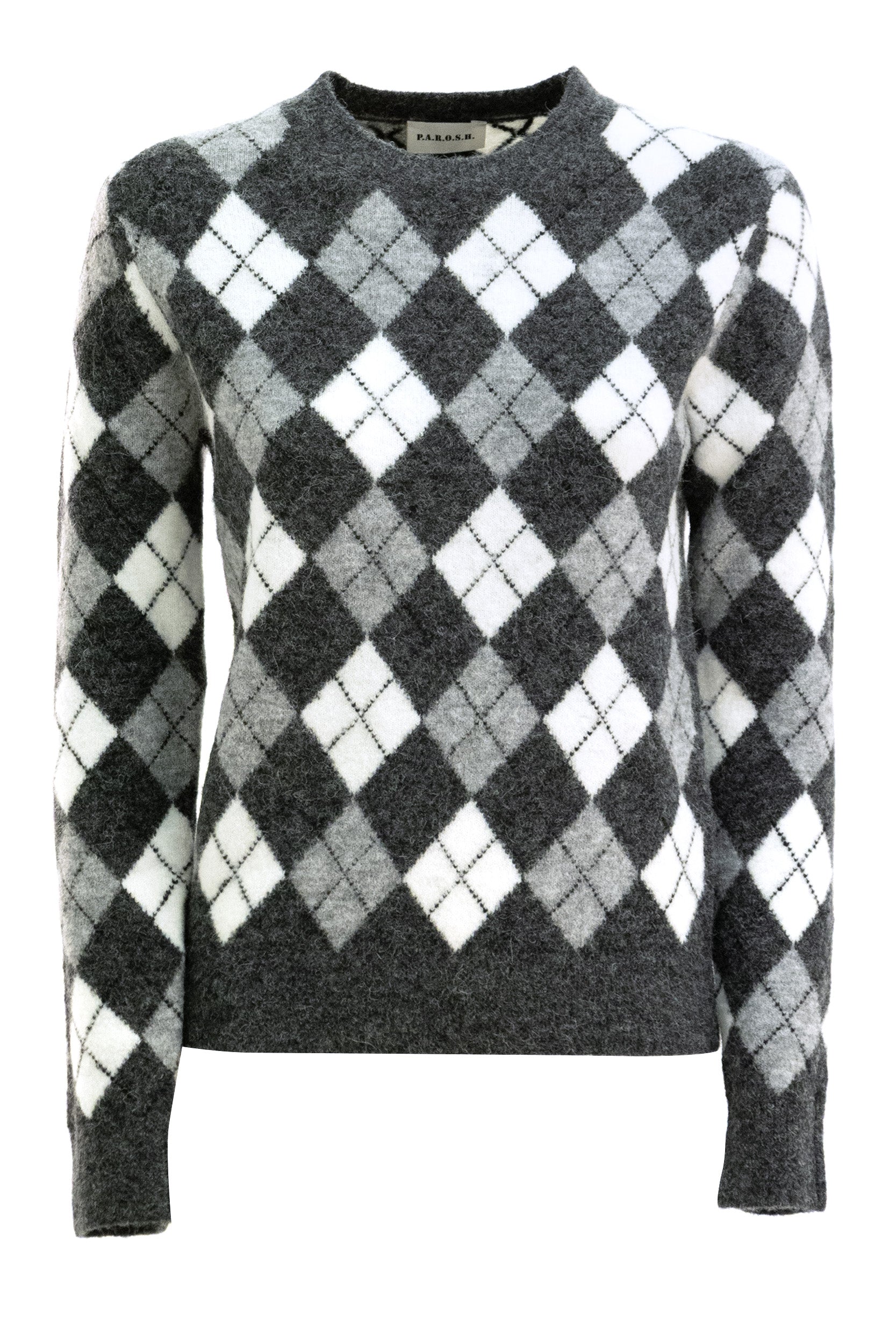 Pullover in lana a rombi di colore grigio<BR/> LAMB-D540996 815 P.A.R.O.S.H.