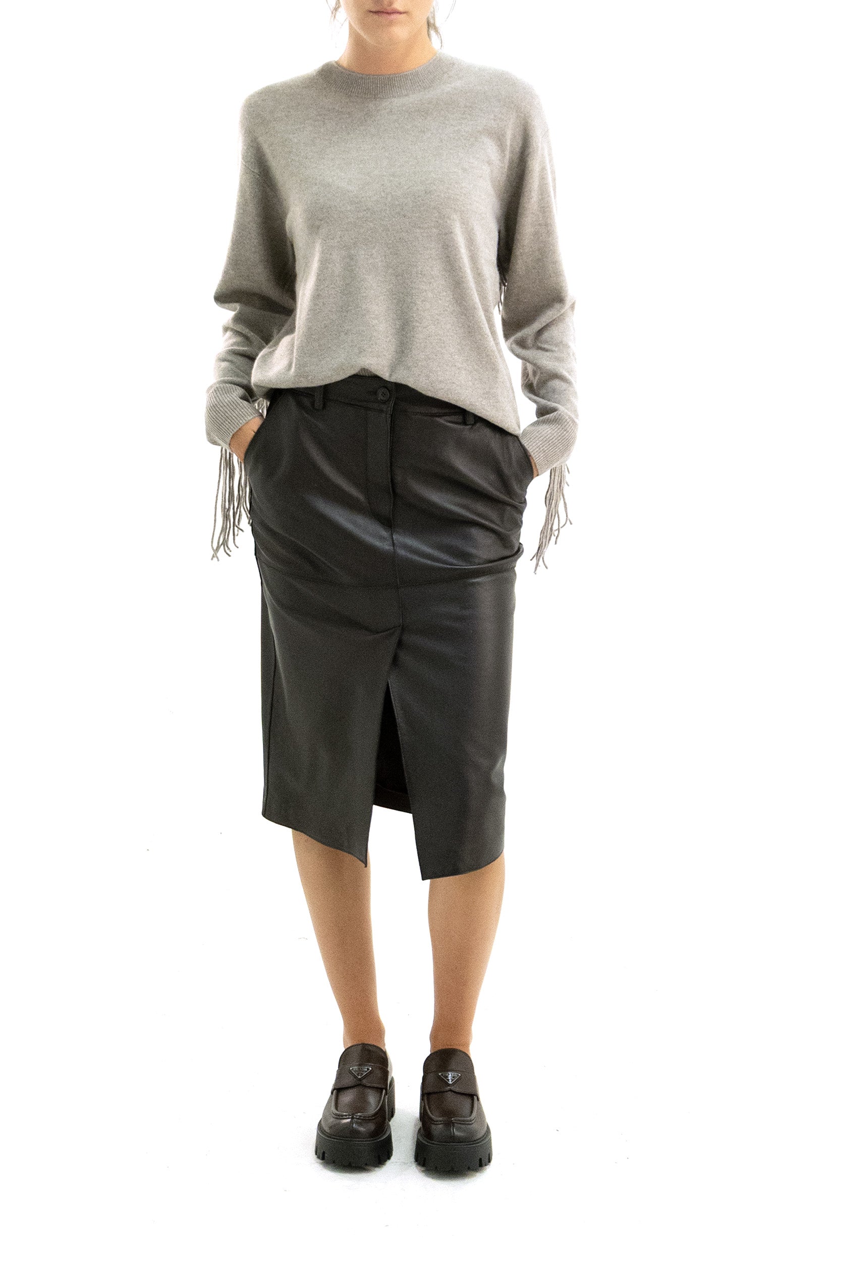 Gonna in pelle di colore marrone<BR/> MACIOCK26W-D621677S 086 P.A.R.O.S.H.