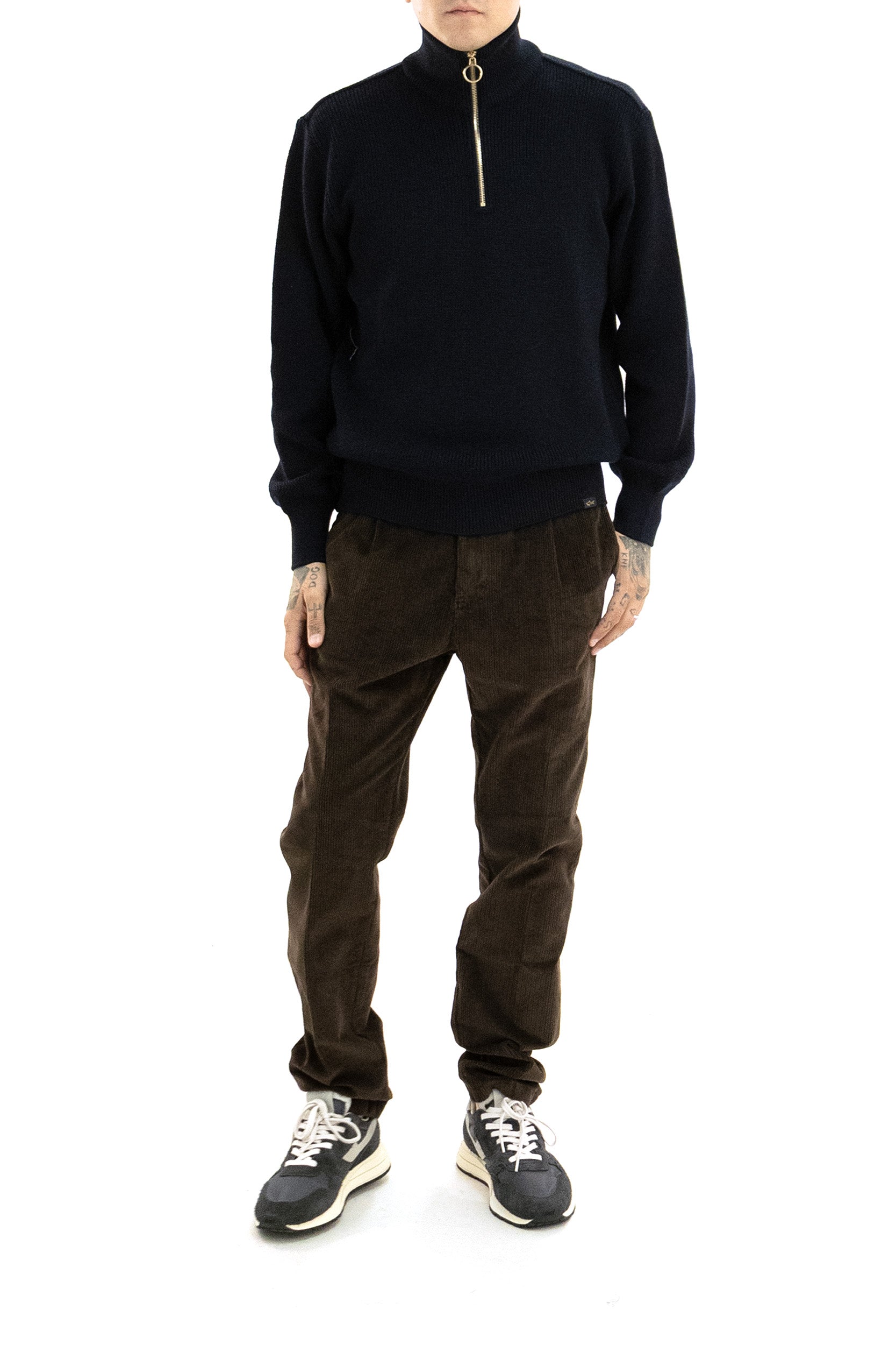 Pullover in lana a coste di colore blu<BR/> 15311168 50E PAUL & SHARK