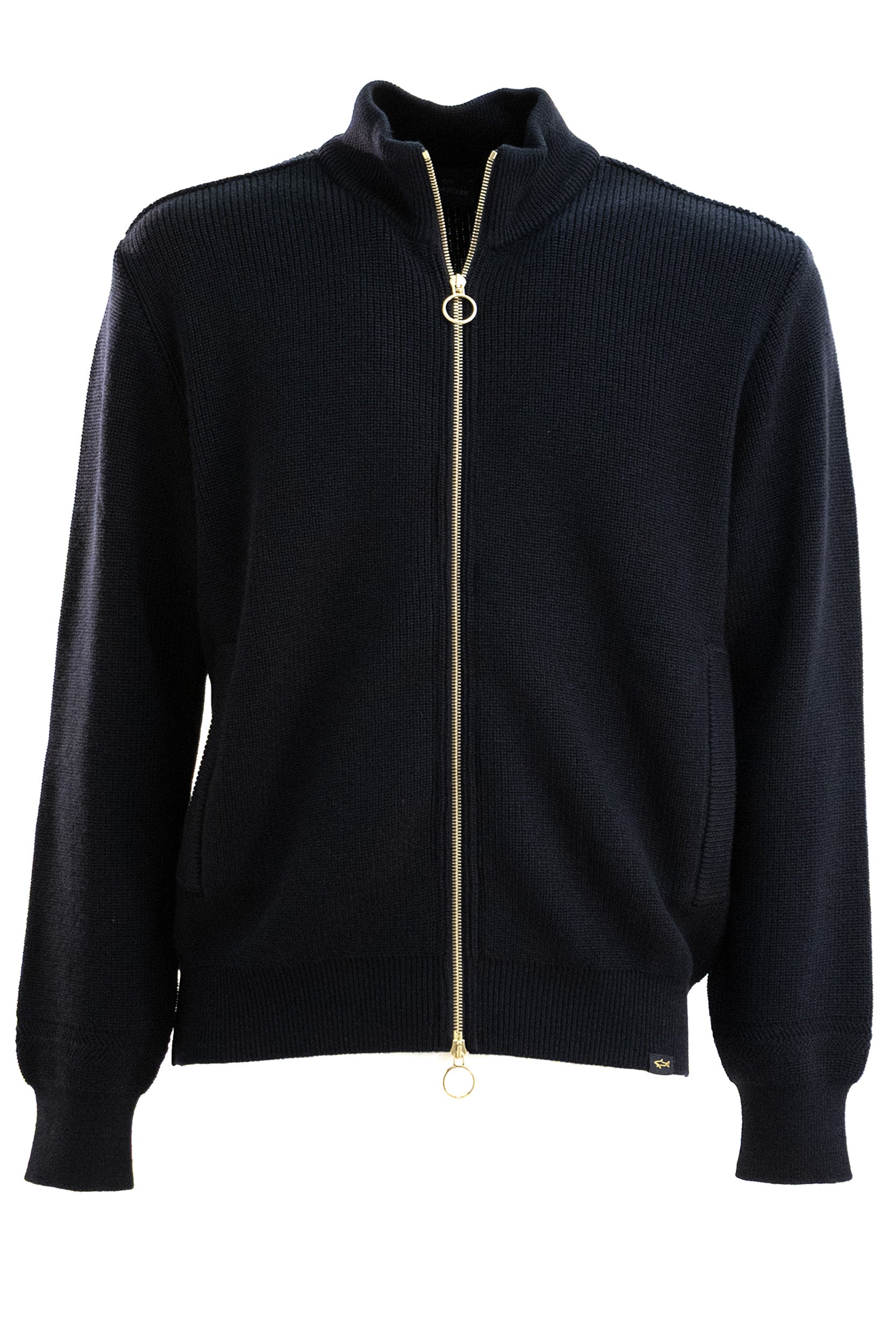 Cardigan in lana a coste di colore blu<BR/> 15311275 50E PAUL & SHARK