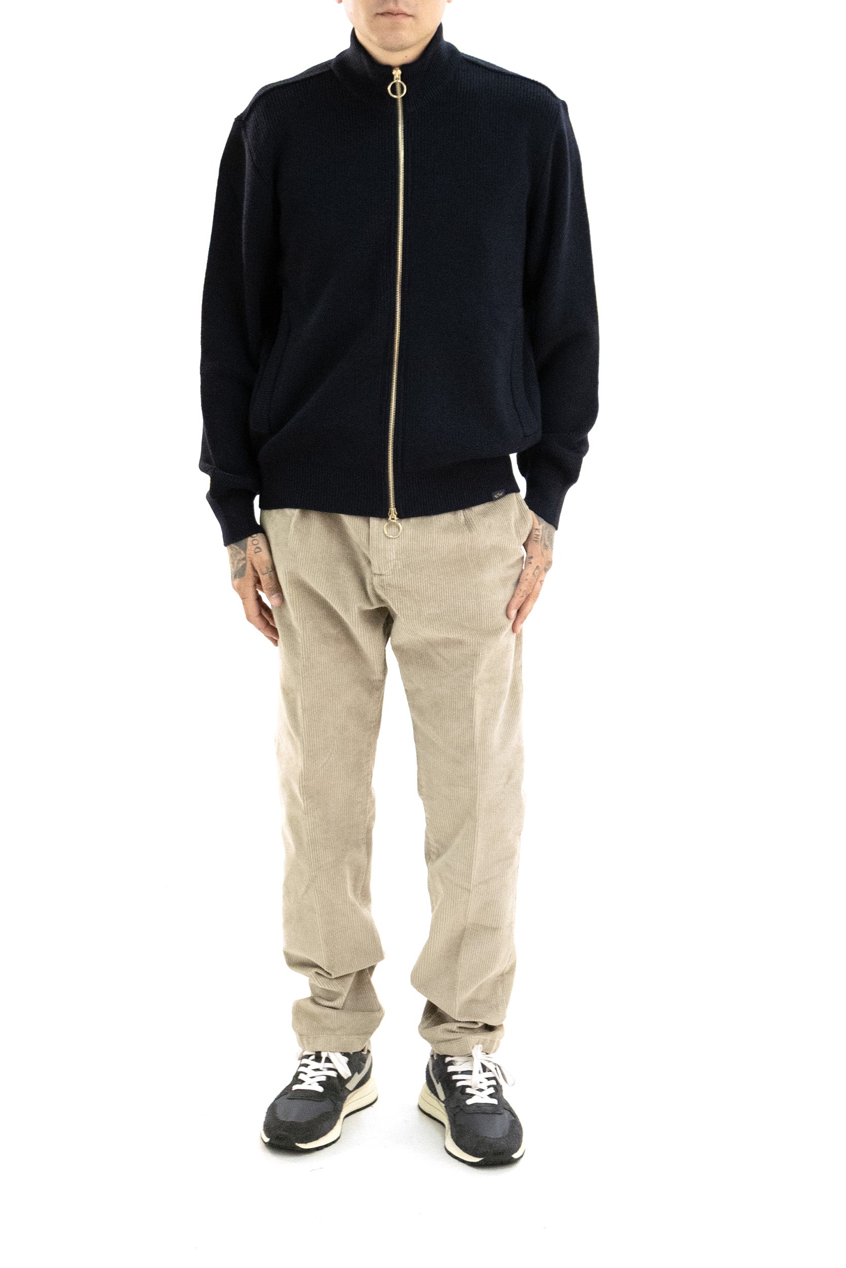 Cardigan in lana a coste di colore blu<BR/> 15311275 50E PAUL & SHARK