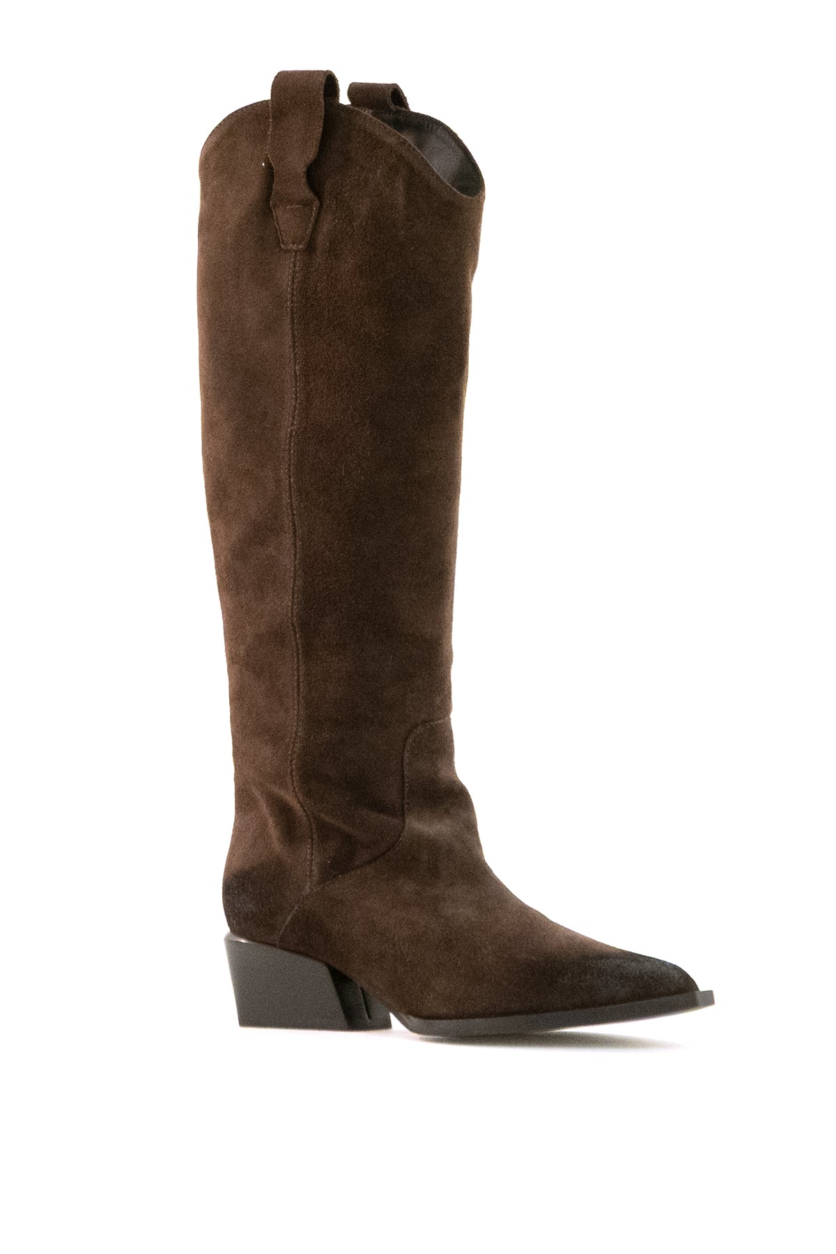 POEVE Stivale Western Macy in suede di colore marrone, vista 2