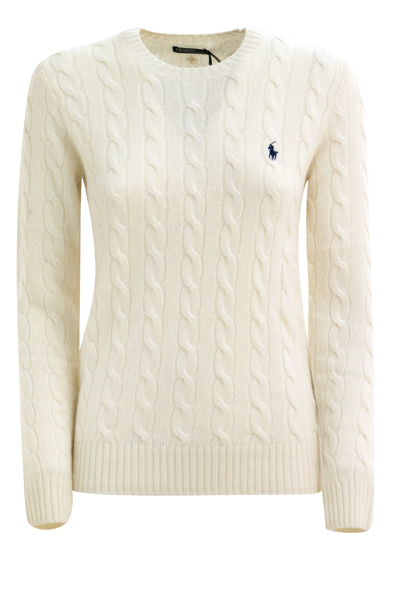 Pullover a trecce in lana e cashmere di colore bianco<BR/> 211971865001 CREAM POLO RALPH LAUREN