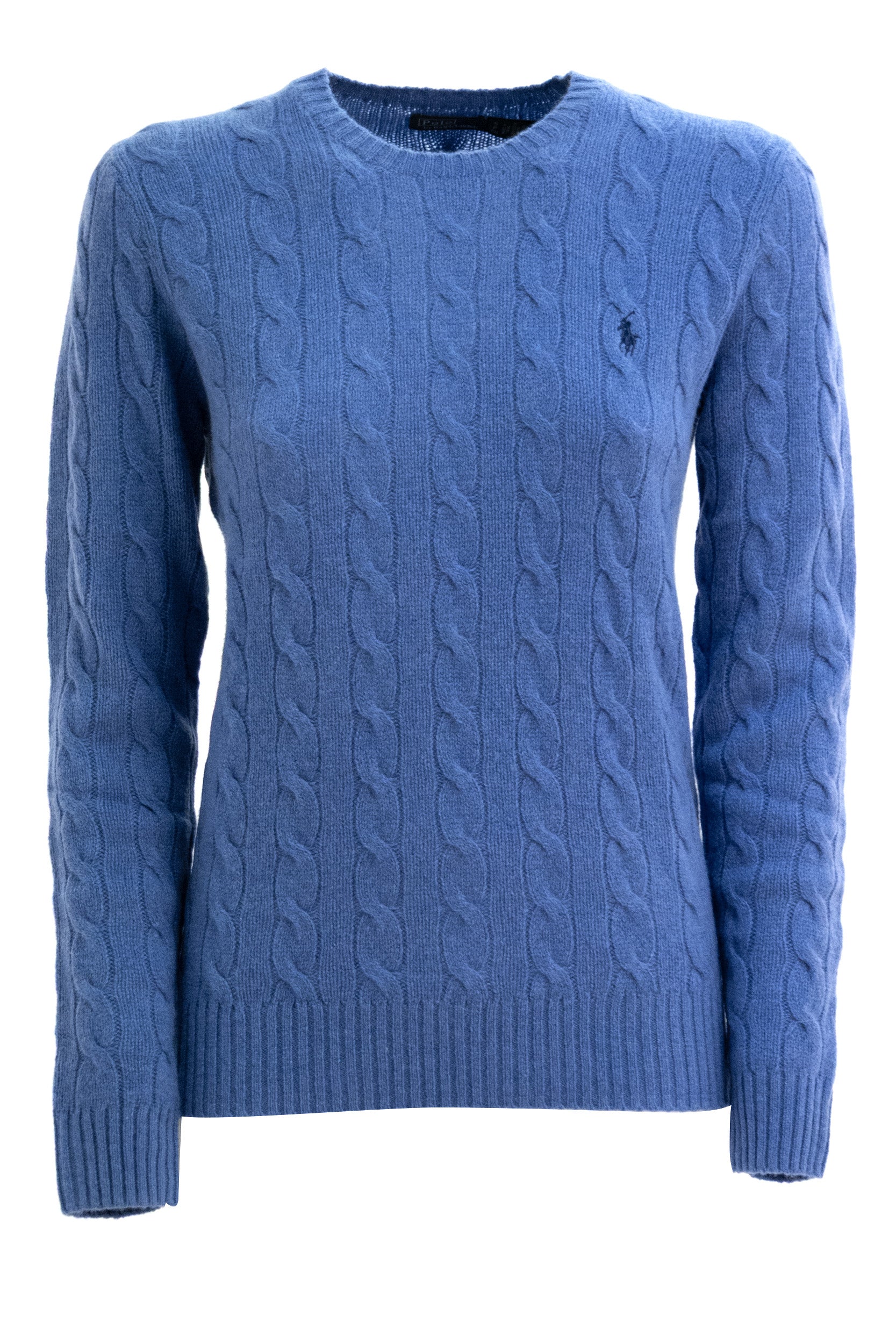 Pullover a trecce in lana e cashmere di colore azzurro<BR/> 211971865503 BLUE POLO RALPH LAUREN