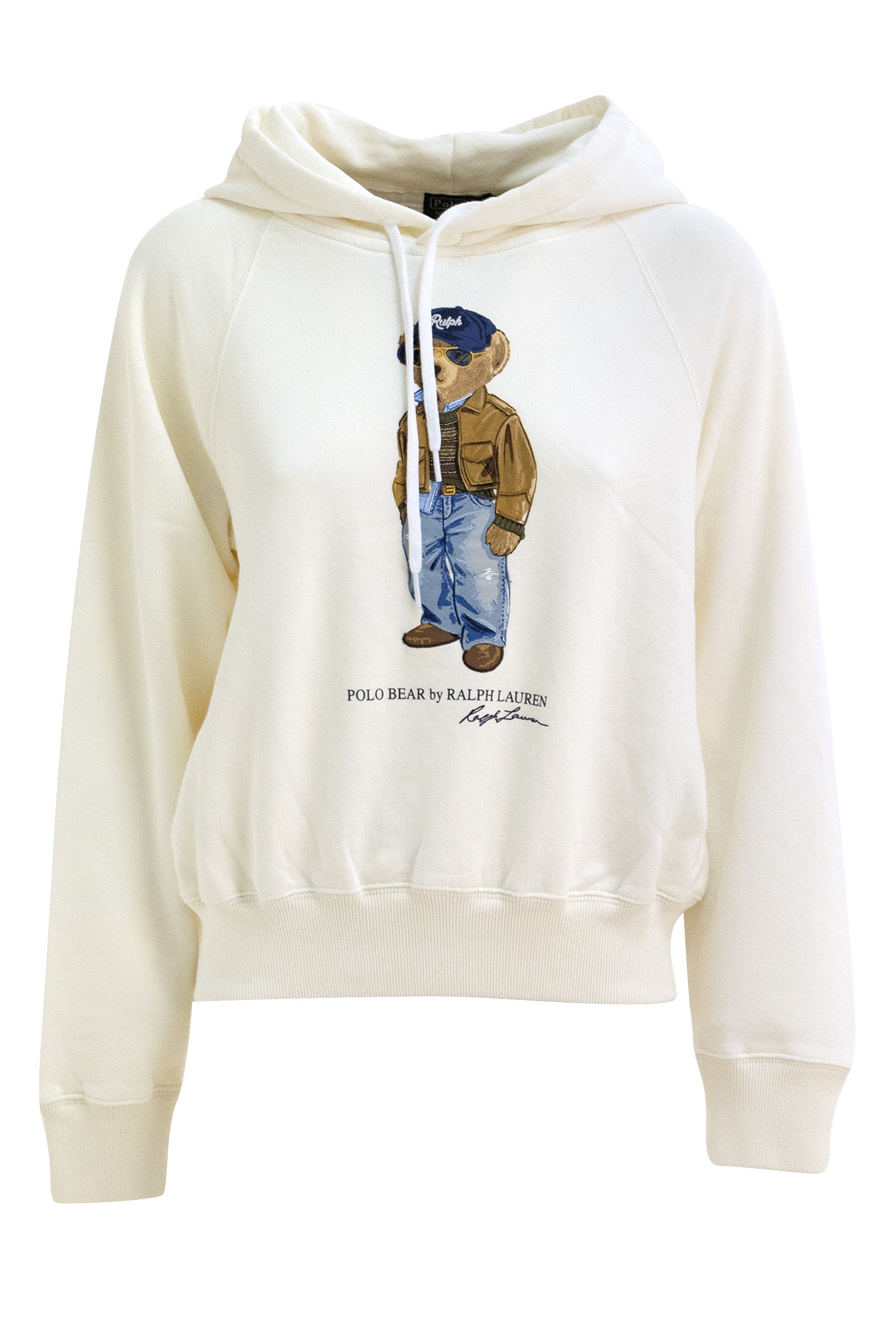 Felpa con cappuccio Polo Bear in cotone color avorio<BR/> 211B17799001 WARM WHITE POLO RALPH LAUREN