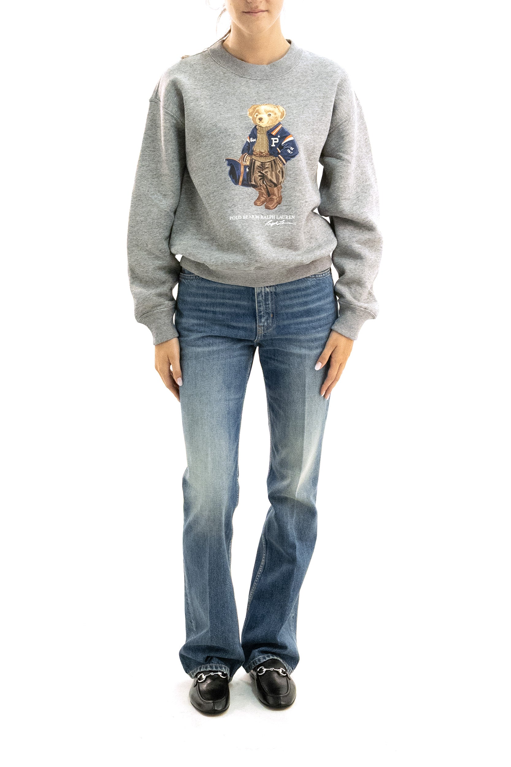 Felpa Girocollo Polo Bear in Misto Cotone<BR/> 211B17788001 DARK HEATHER POLO RALPH LAUREN