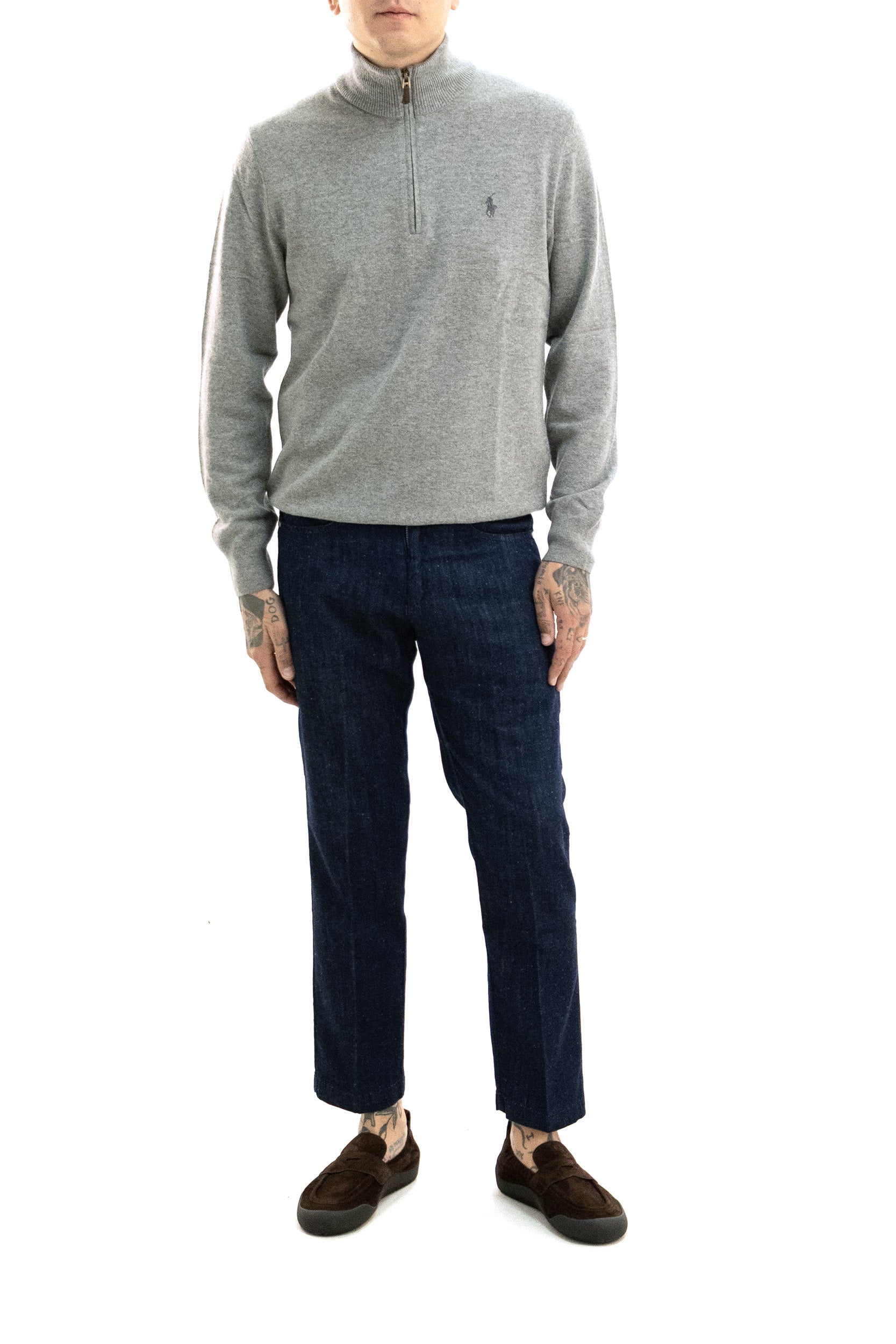 Maglia in lana di colore grigio<BR/> 710876756009 FAWN GREY POLO RALPH LAUREN