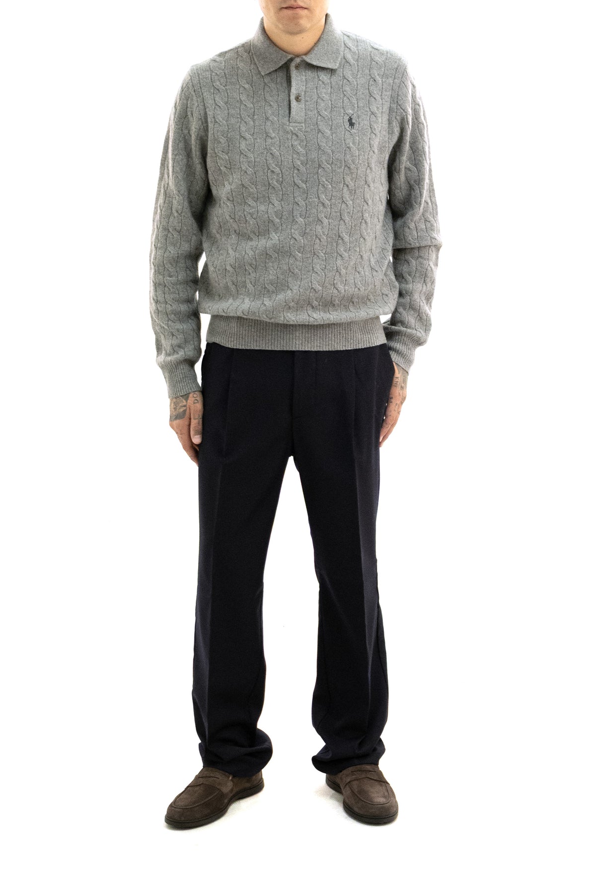 POLO RALPH LAUREN Polo a trecce in lana e cashmere di colore grigio, vista 2