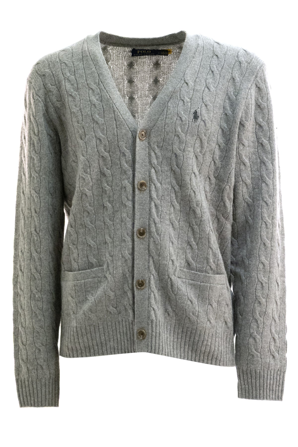 POLO RALPH LAUREN Cardigan a trecce in lana e cashmere di colore grigio