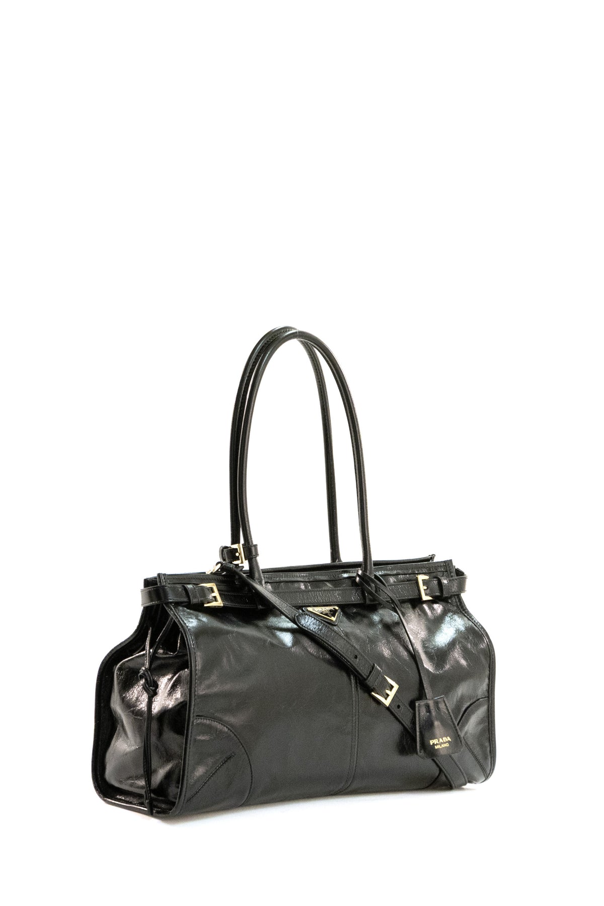 PRADA Bonnie large bag in black Soft Lux leather, view 2