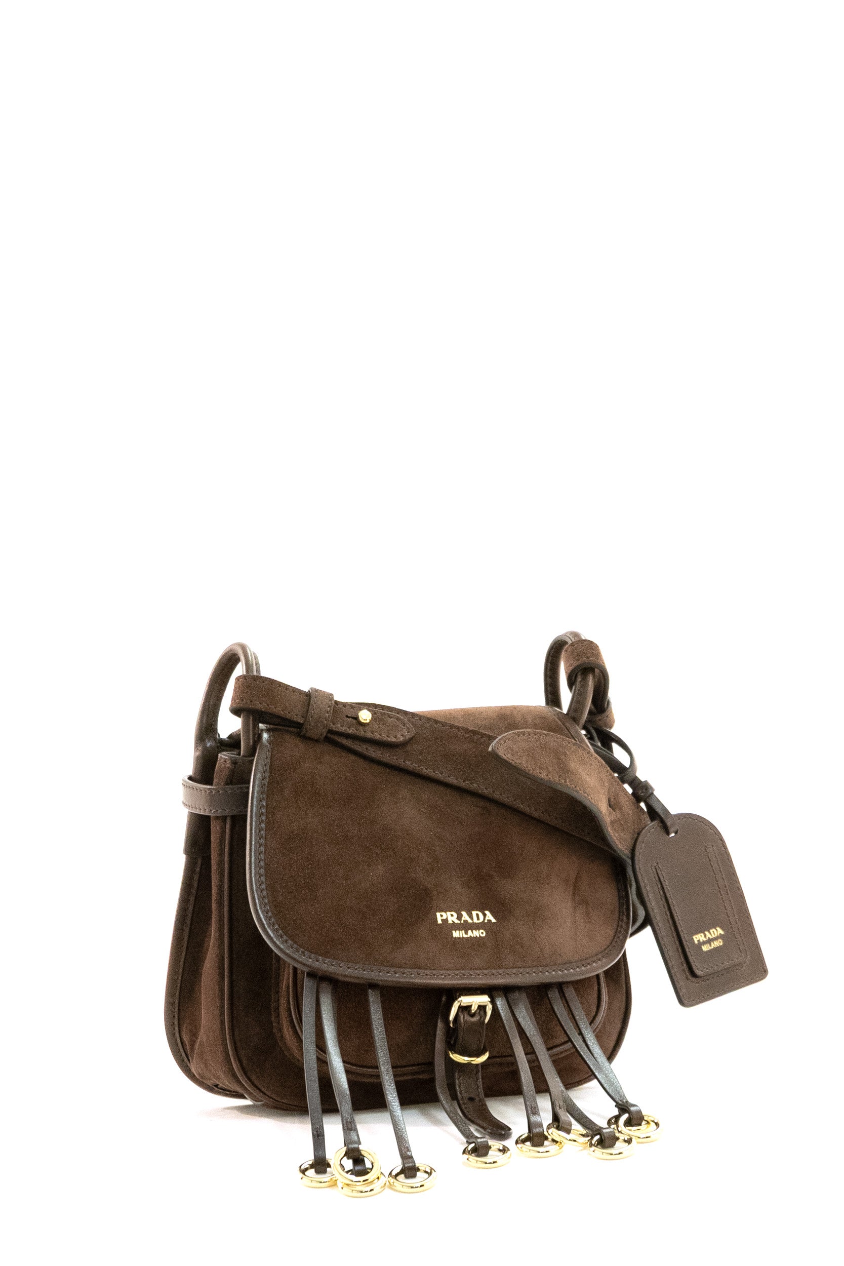 Borsa Corsaire mini in suede di colore marrone<BR/> 1BD412 V OOU 2C4S F0003 PRADA