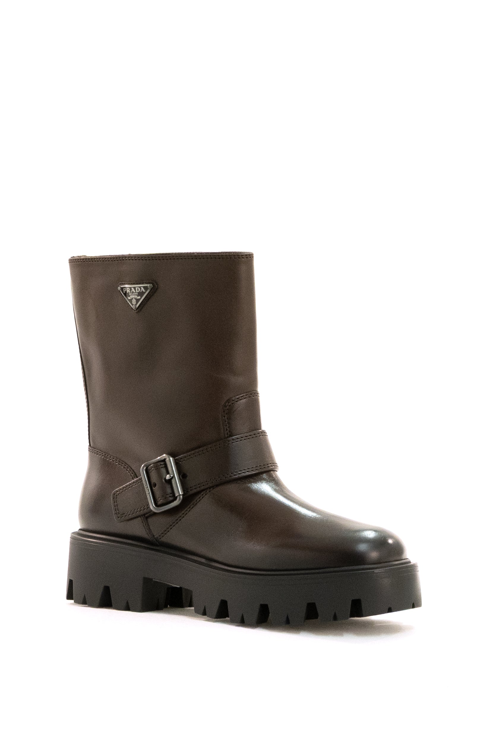 Stivali biker in pelle vintage color marrone <BR/> 1U187O F BD50 3KDP F0562 PRADA