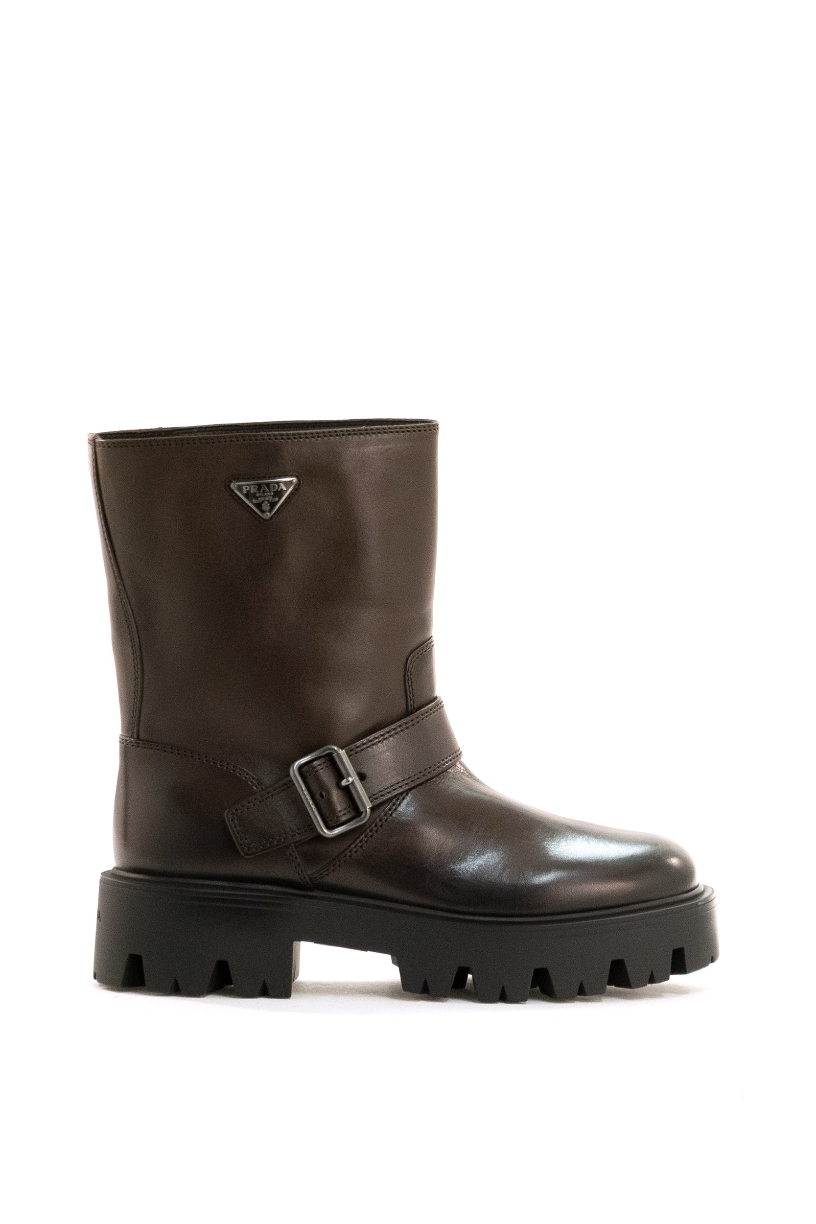 Stivali biker in pelle vintage color marrone <BR/> 1U187O F BD50 3KDP F0562 PRADA