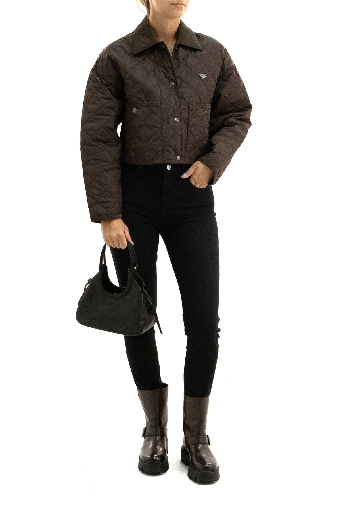 PRADA Blouson in Re-Nylon di colore marrone, vista 2