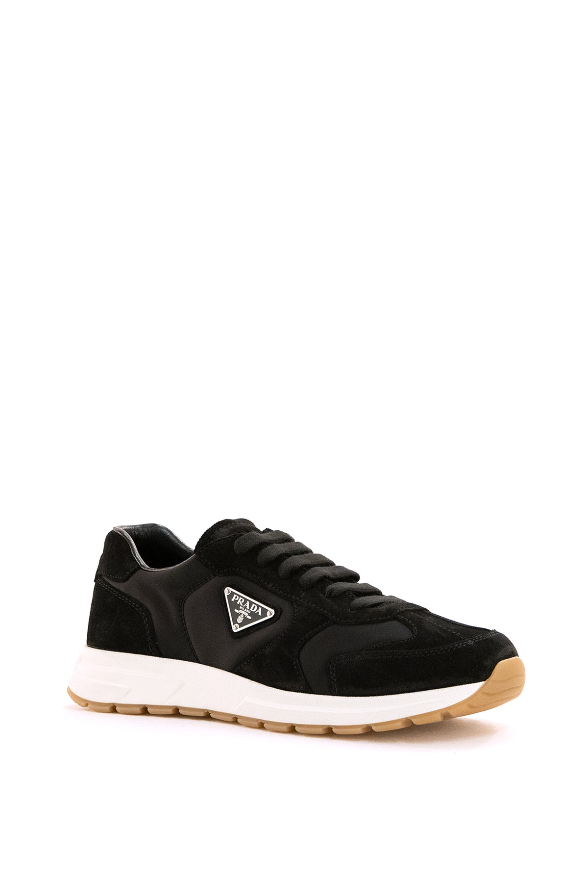 PRADA Sneakers Prax in suede RE-nylon di colore nero., vista 2