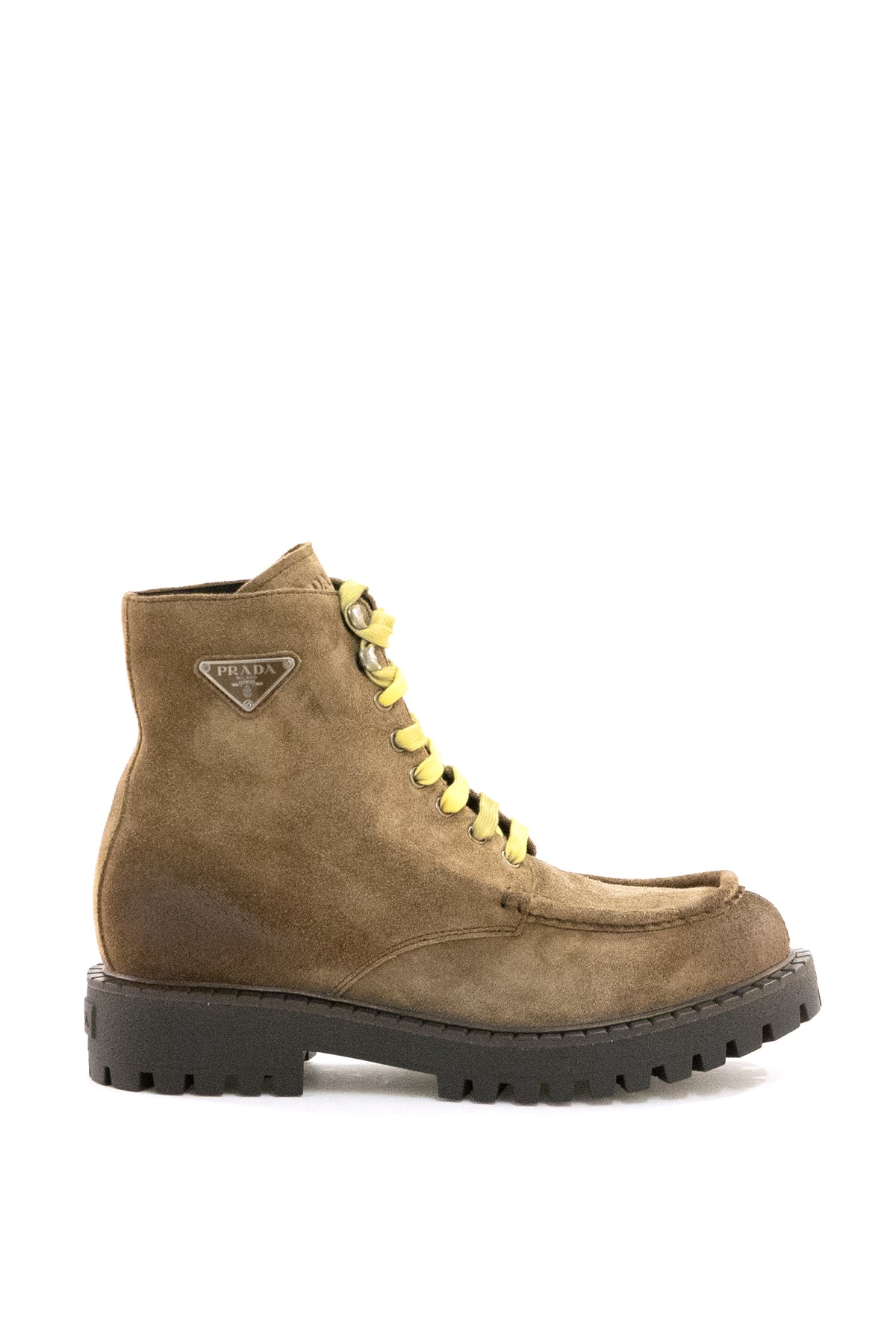 PRADA Stivaletti stringati in suede effetto invecchiato di colore marrone