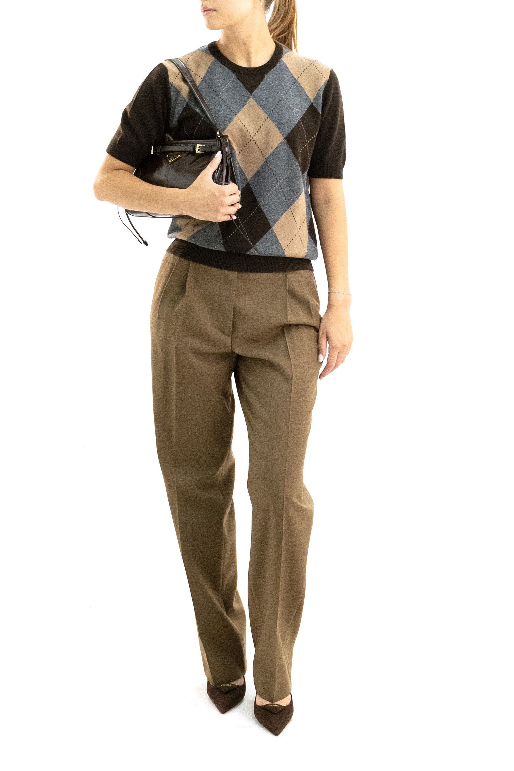 Pantaloni in lana vergine di colore marrone<BR/> P250J S OOO 1PSW F0005 PRADA