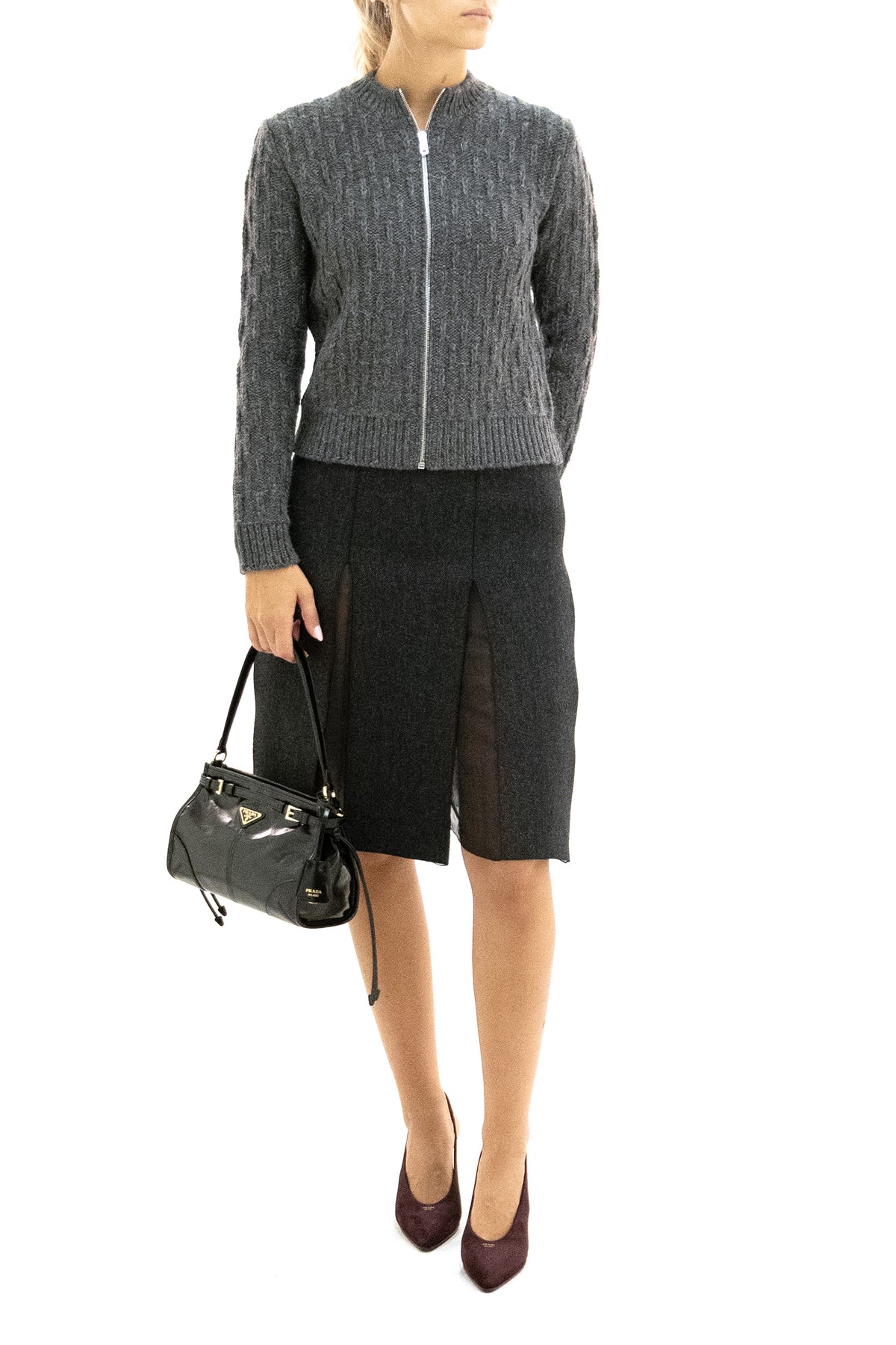 PRADA Cardigan in lana e alpaca di colore grigio, vista 2