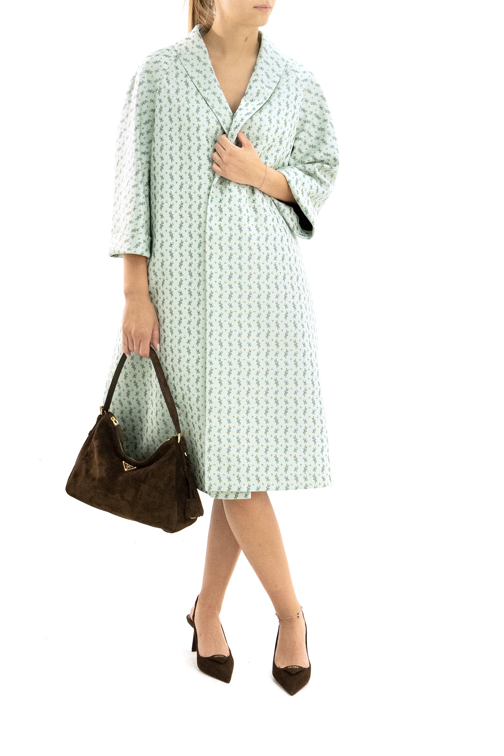 Cappotto monopetto di colore verde con stampa floreale<BR/> P650M S 201 1EIA F064W PRADA