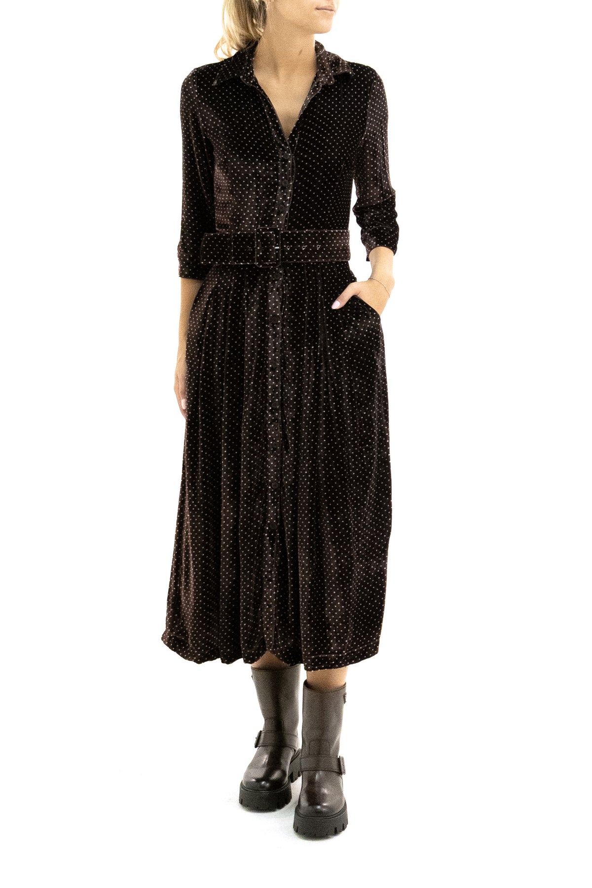S-SUNG Abito Audrey in velluto di seta di colore bordeaux, Nero, vista 2