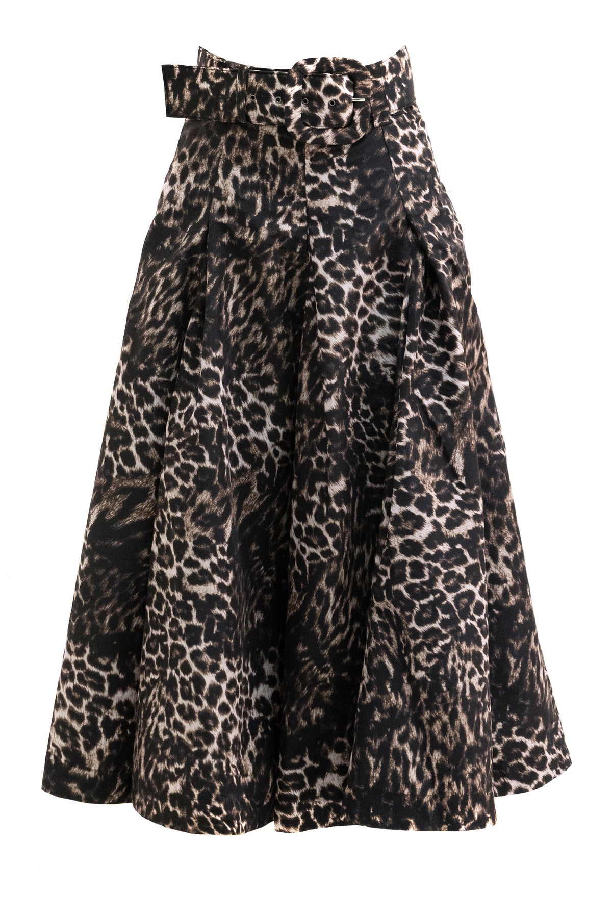S-SUNG Gonna Diane in taffta di poliammide in stampa leopardata, Nero